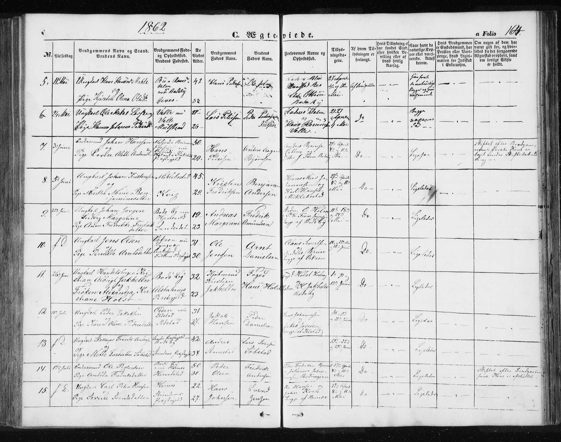 Ministerialprotokoller, klokkerbøker og fødselsregistre - Nordland, AV/SAT-A-1459/801/L0028: Parish register (copy) no. 801C03, 1855-1867, p. 164