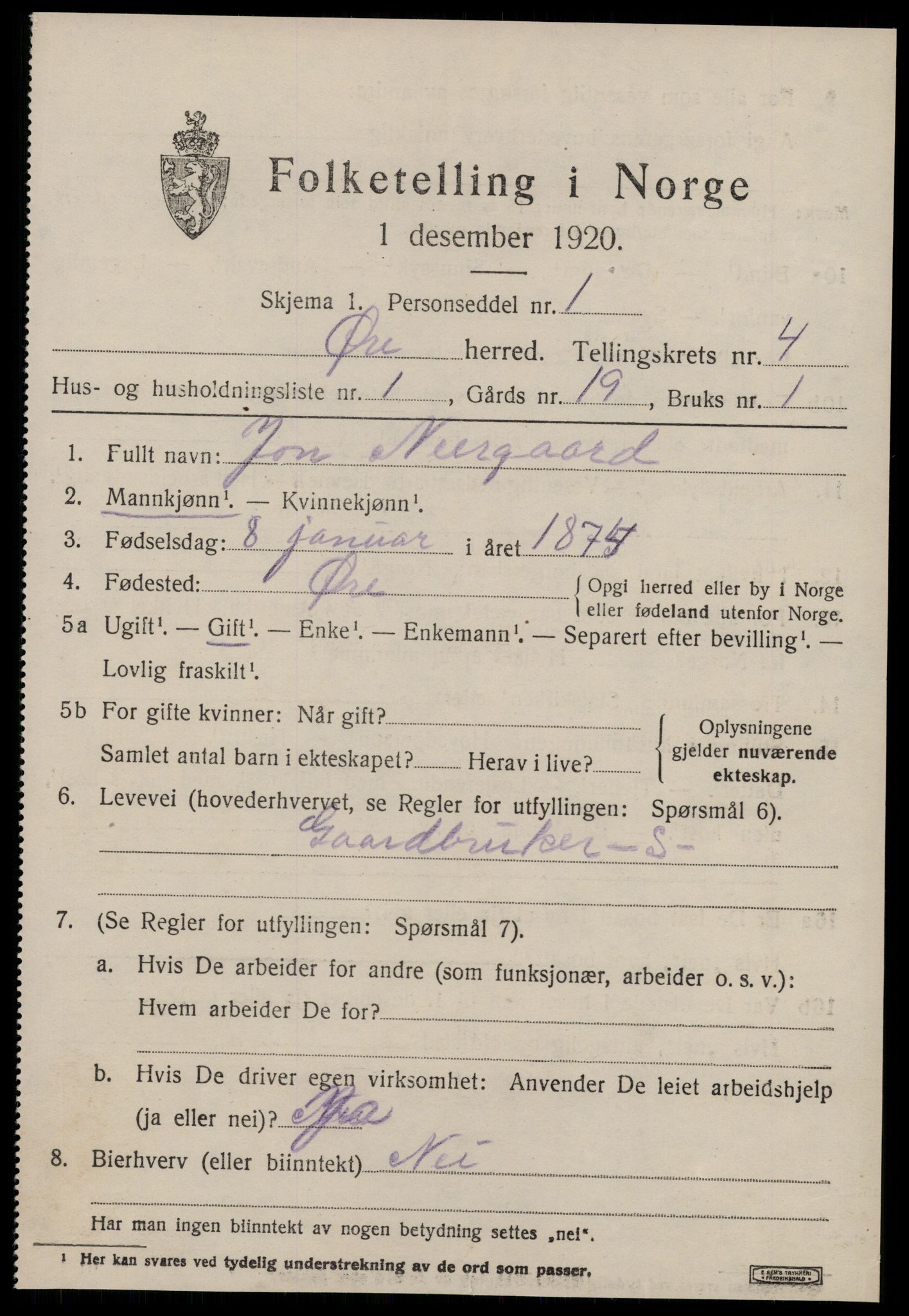 SAT, 1920 census for Øre, 1920, p. 2033