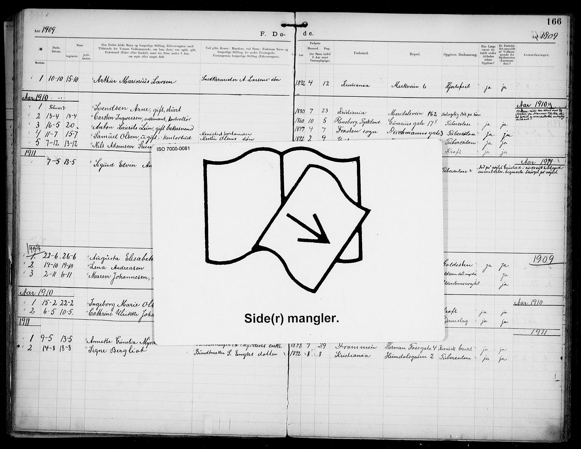 Den katolsk apostoliske menighet i Oslo , SAO/PAO-0214/F/Fa/L0002: Dissenter register no. 2, 1892-1937, p. 166