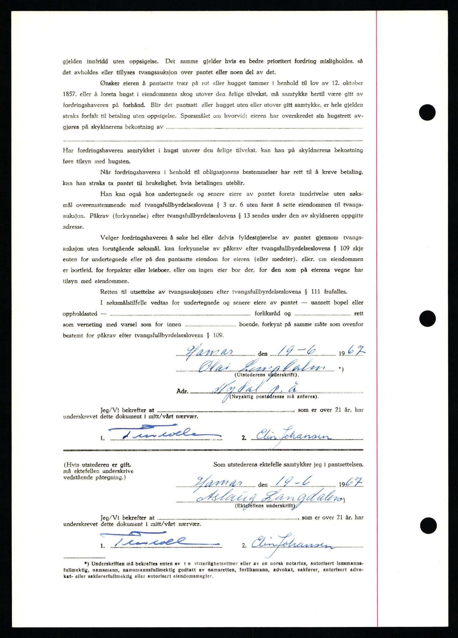 Nord-Hedmark sorenskriveri, SAH/TING-012/H/Hb/Hbf/L0071: Mortgage book no. B71, 1967-1967, Diary no: : 2790/1967