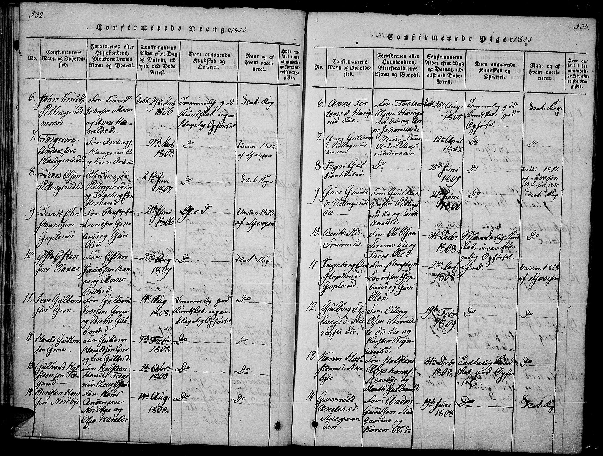 Sør-Aurdal prestekontor, SAH/PREST-128/H/Ha/Haa/L0002: Parish register (official) no. 2, 1815-1840, p. 532-533