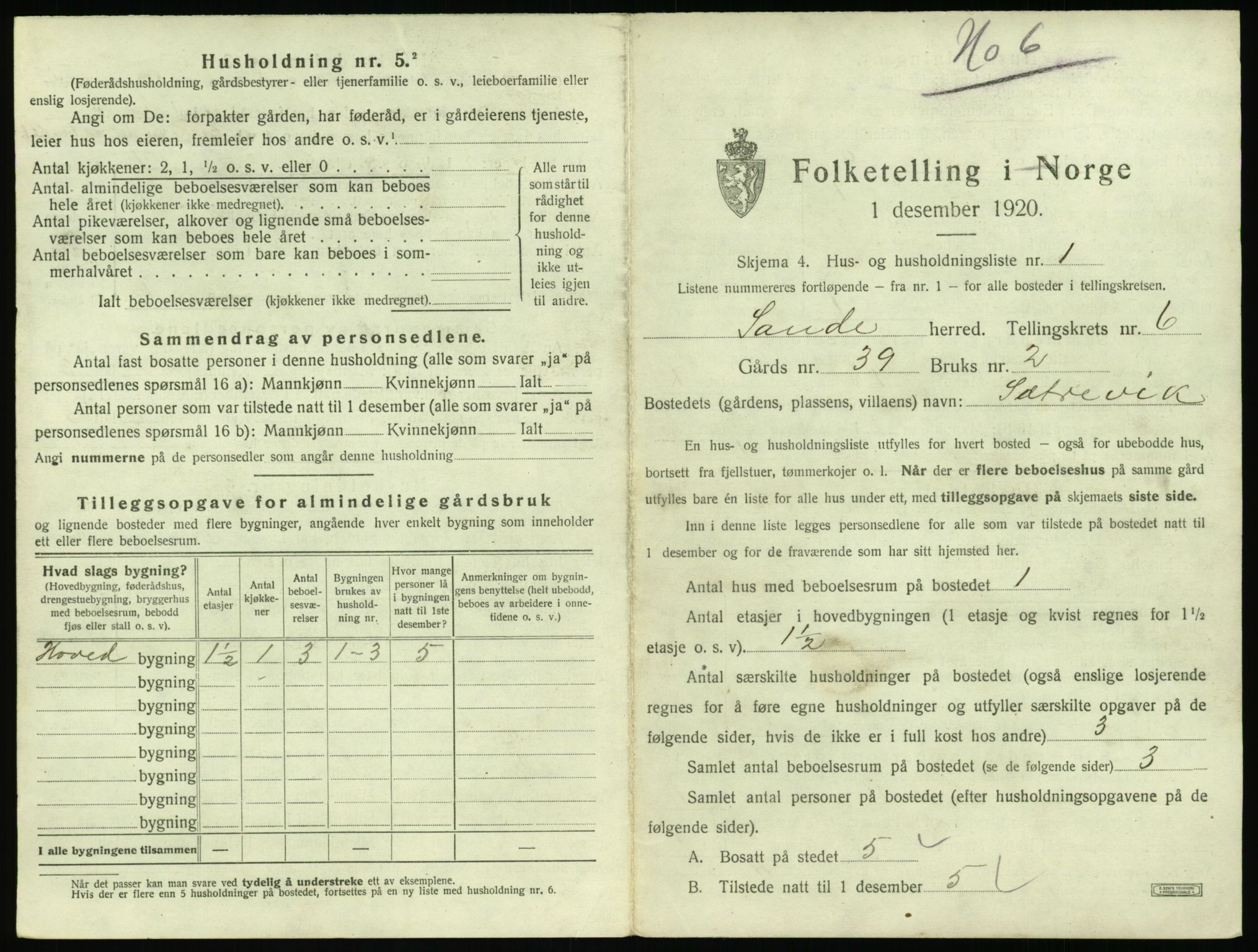 SAT, 1920 census for Sande (MR), 1920, p. 456