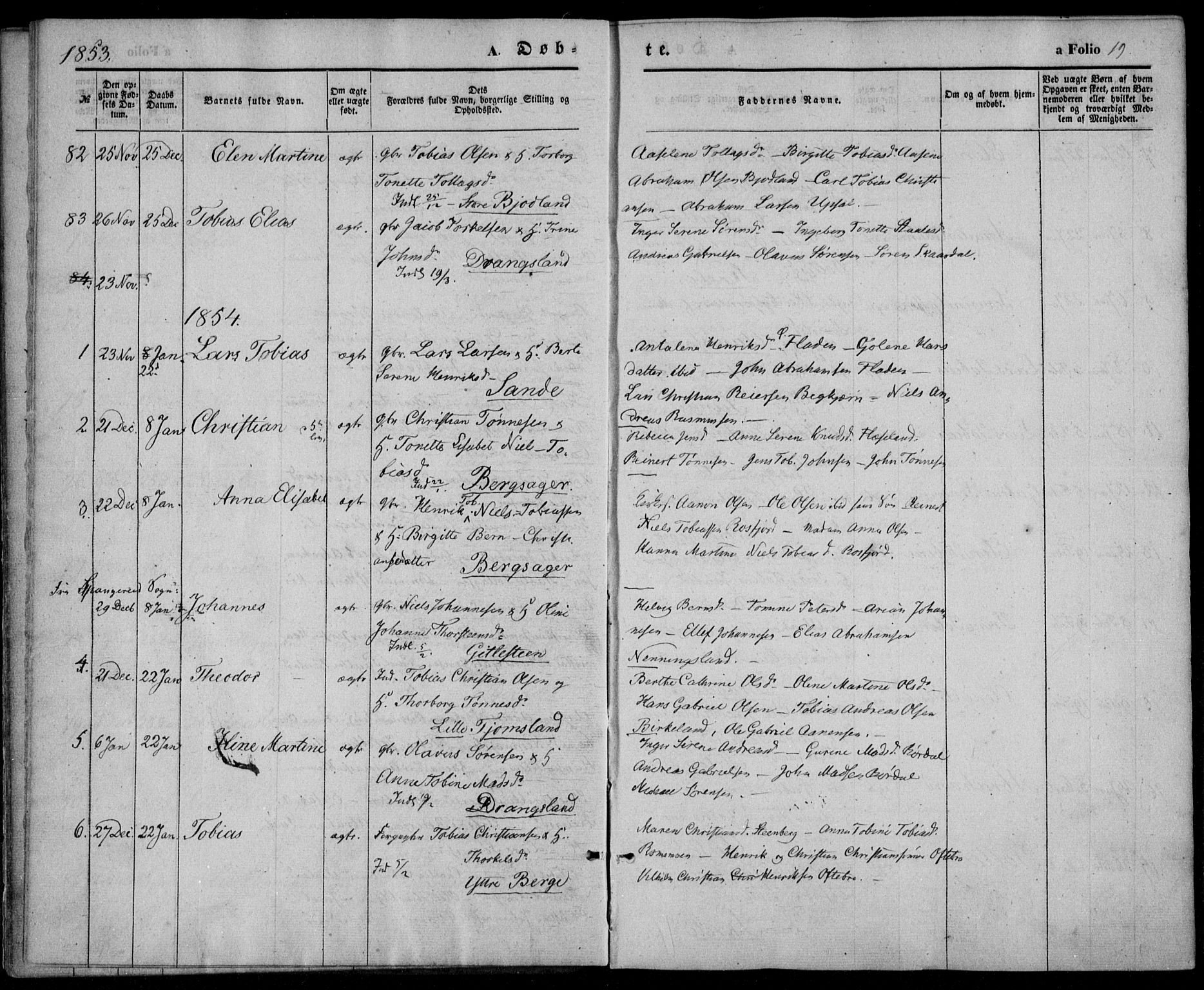 Lyngdal sokneprestkontor, SAK/1111-0029/F/Fa/Fac/L0009: Parish register (official) no. A 9, 1852-1864, p. 19