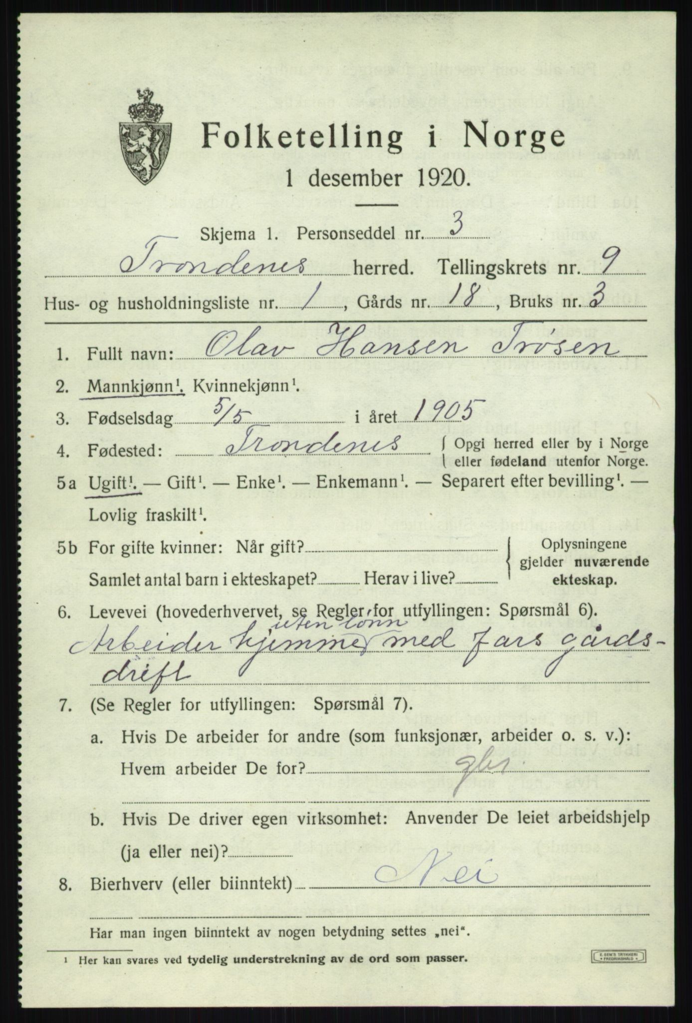 SATØ, 1920 census for Trondenes, 1920, p. 7369