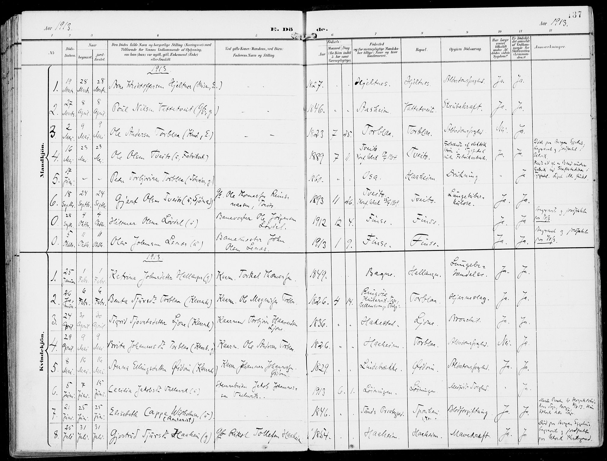 Ulvik sokneprestembete, SAB/A-78801/H/Haa: Parish register (official) no. B  2, 1898-1924, p. 137