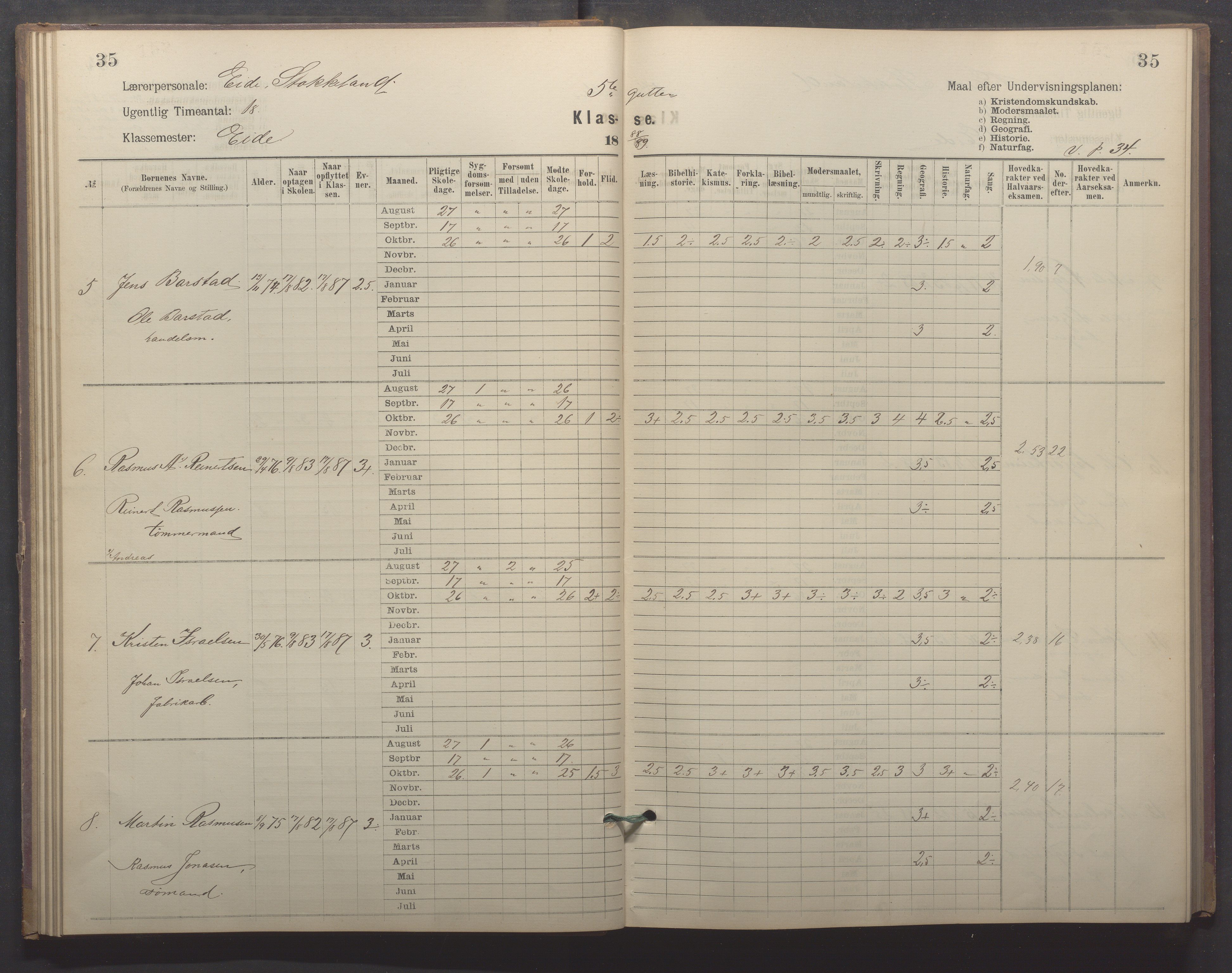 Egersund kommune (Ladested) - Egersund almueskole/folkeskole, IKAR/K-100521/H/L0022: Skoleprotokoll - Almueskolen, 5. klasse, 1886-1892, p. 35