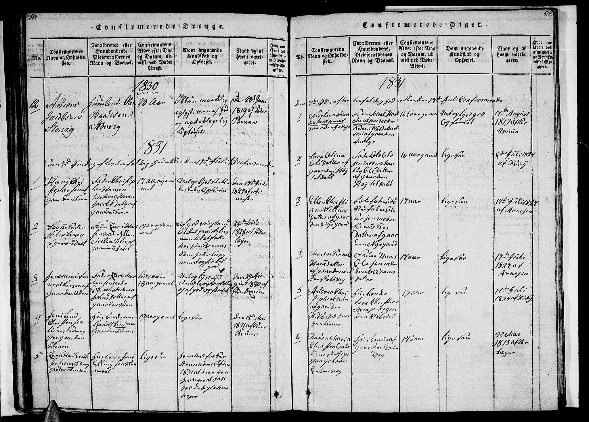 Ministerialprotokoller, klokkerbøker og fødselsregistre - Nordland, AV/SAT-A-1459/805/L0105: Parish register (copy) no. 805C01, 1820-1839, p. 514-515