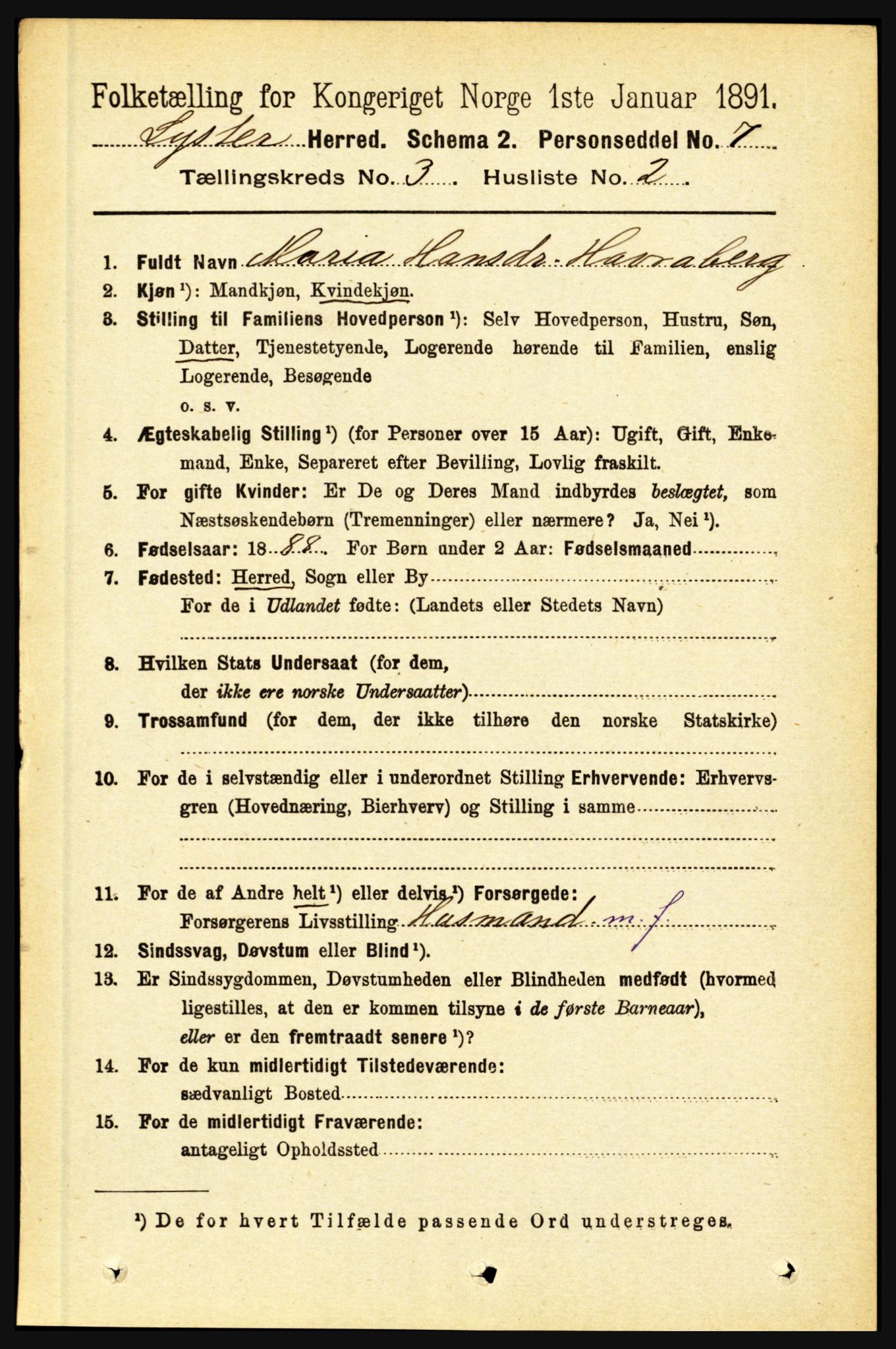 RA, 1891 census for 1426 Luster, 1891, p. 1162