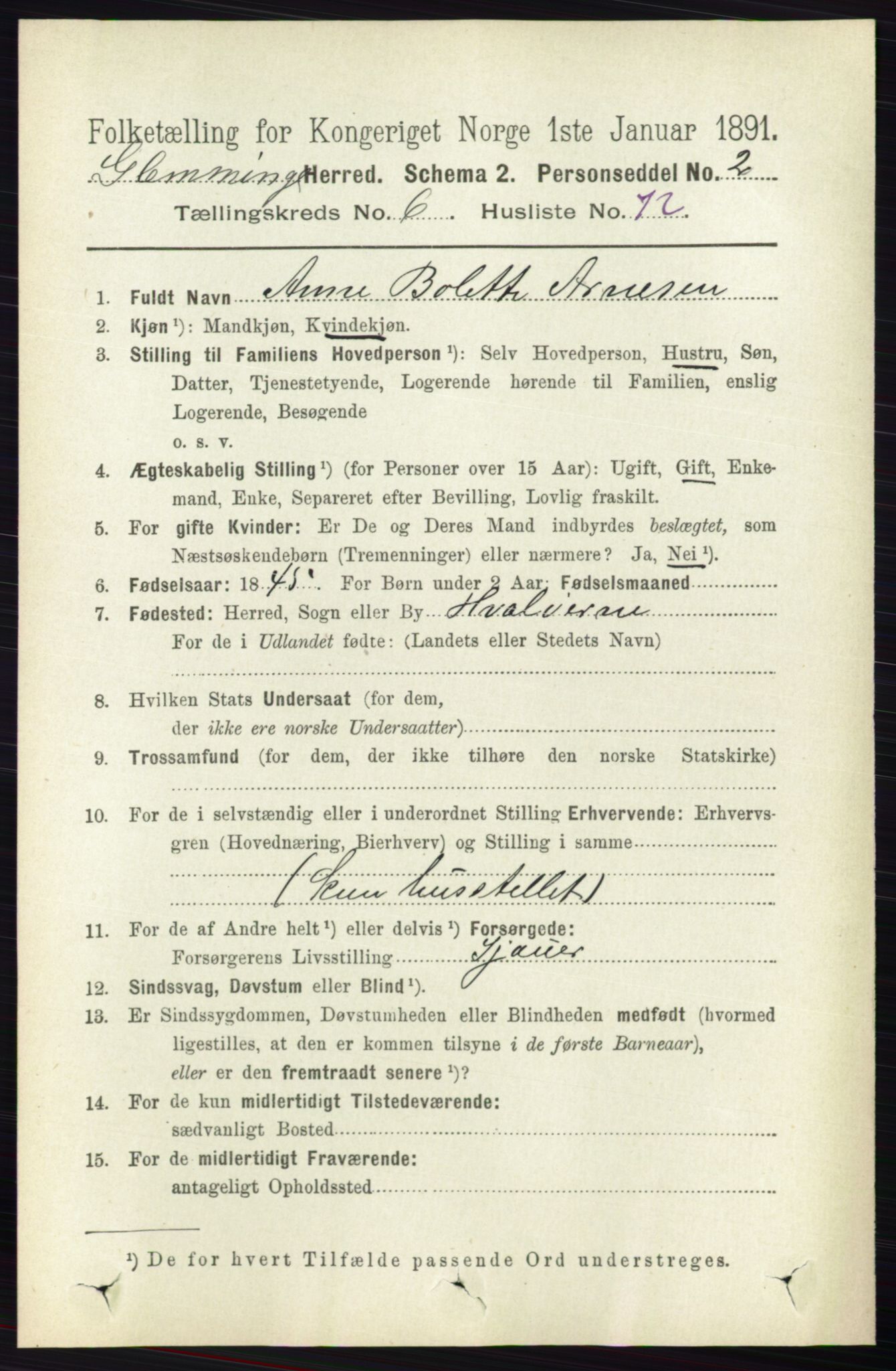 RA, 1891 census for 0132 Glemmen, 1891, p. 8114