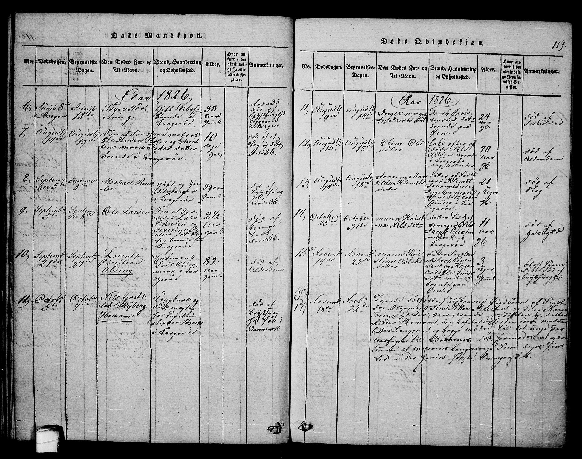 Kragerø kirkebøker, SAKO/A-278/F/Fa/L0004: Parish register (official) no. 4, 1814-1831, p. 119