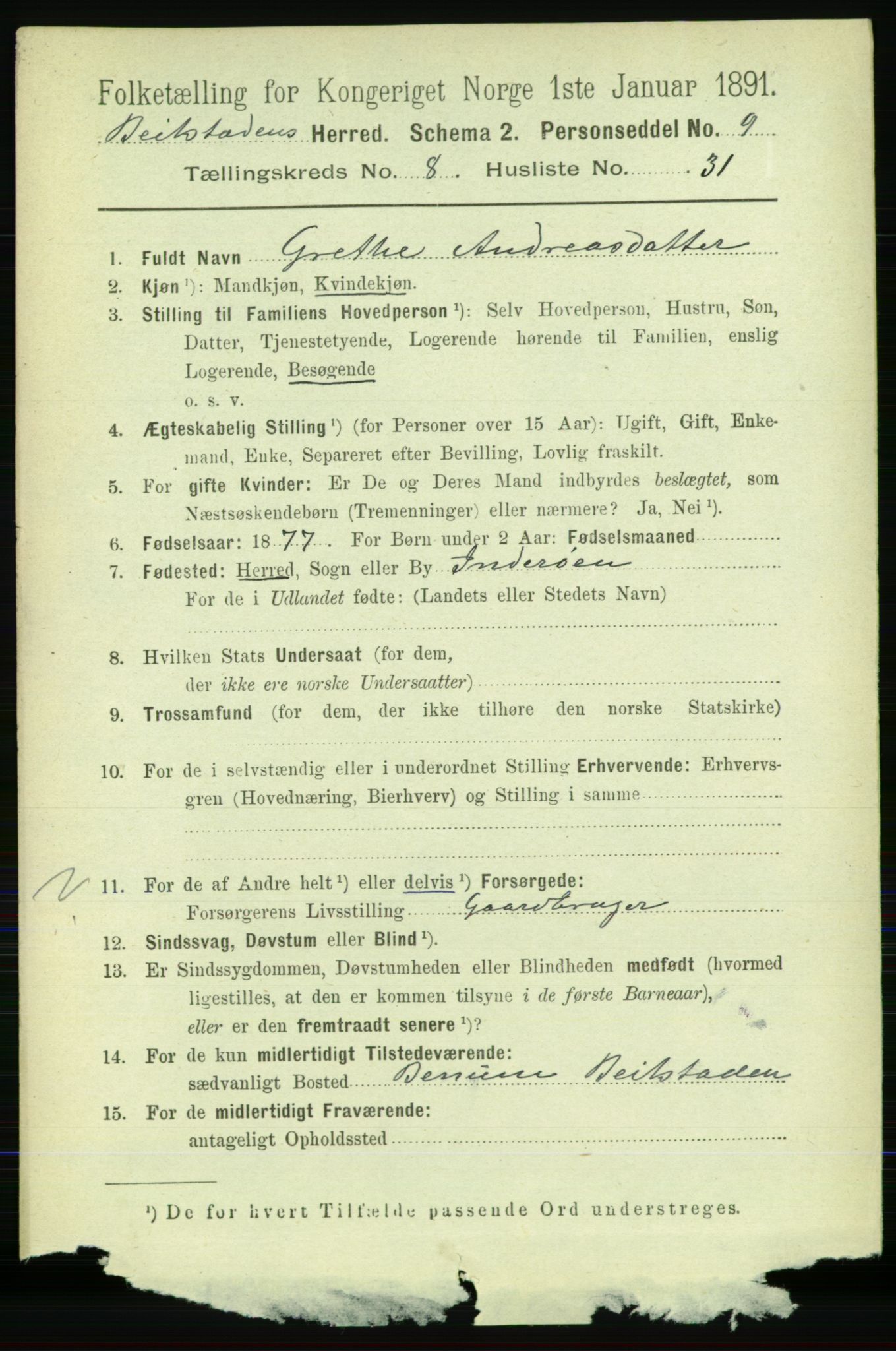 RA, 1891 census for 1727 Beitstad, 1891, p. 2366