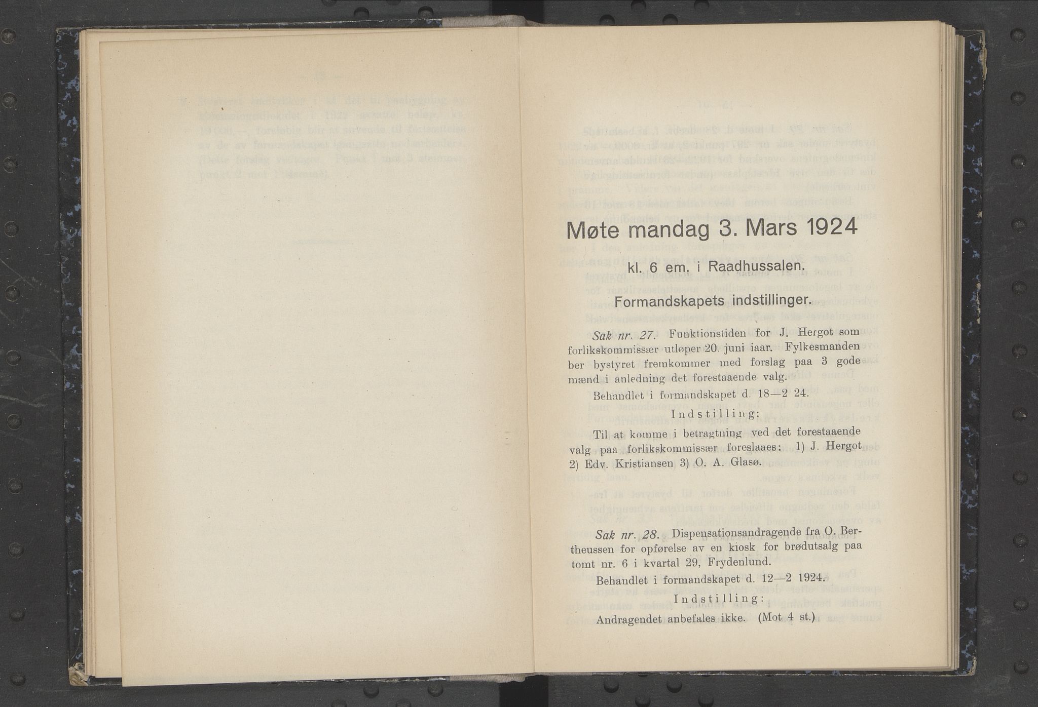 Narvik kommune. Formannskap , AIN/K-18050.150/A/Aa/L0004: Møtebok, 1924