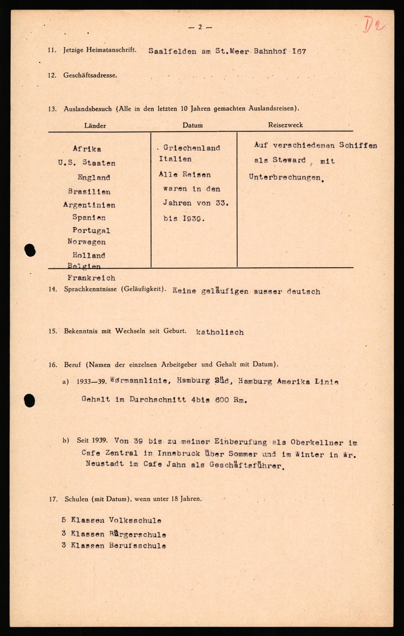 Forsvaret, Forsvarets overkommando II, AV/RA-RAFA-3915/D/Db/L0038: CI Questionaires. Tyske okkupasjonsstyrker i Norge. Østerrikere., 1945-1946, p. 251