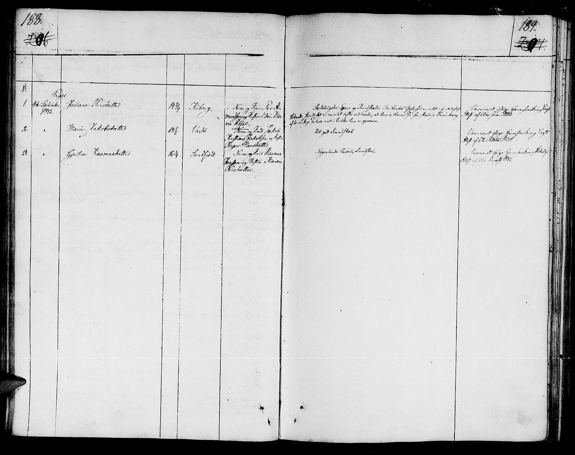 Vardø sokneprestkontor, SATØ/S-1332/H/Ha/L0002kirke: Parish register (official) no. 2, 1805-1842, p. 188-189