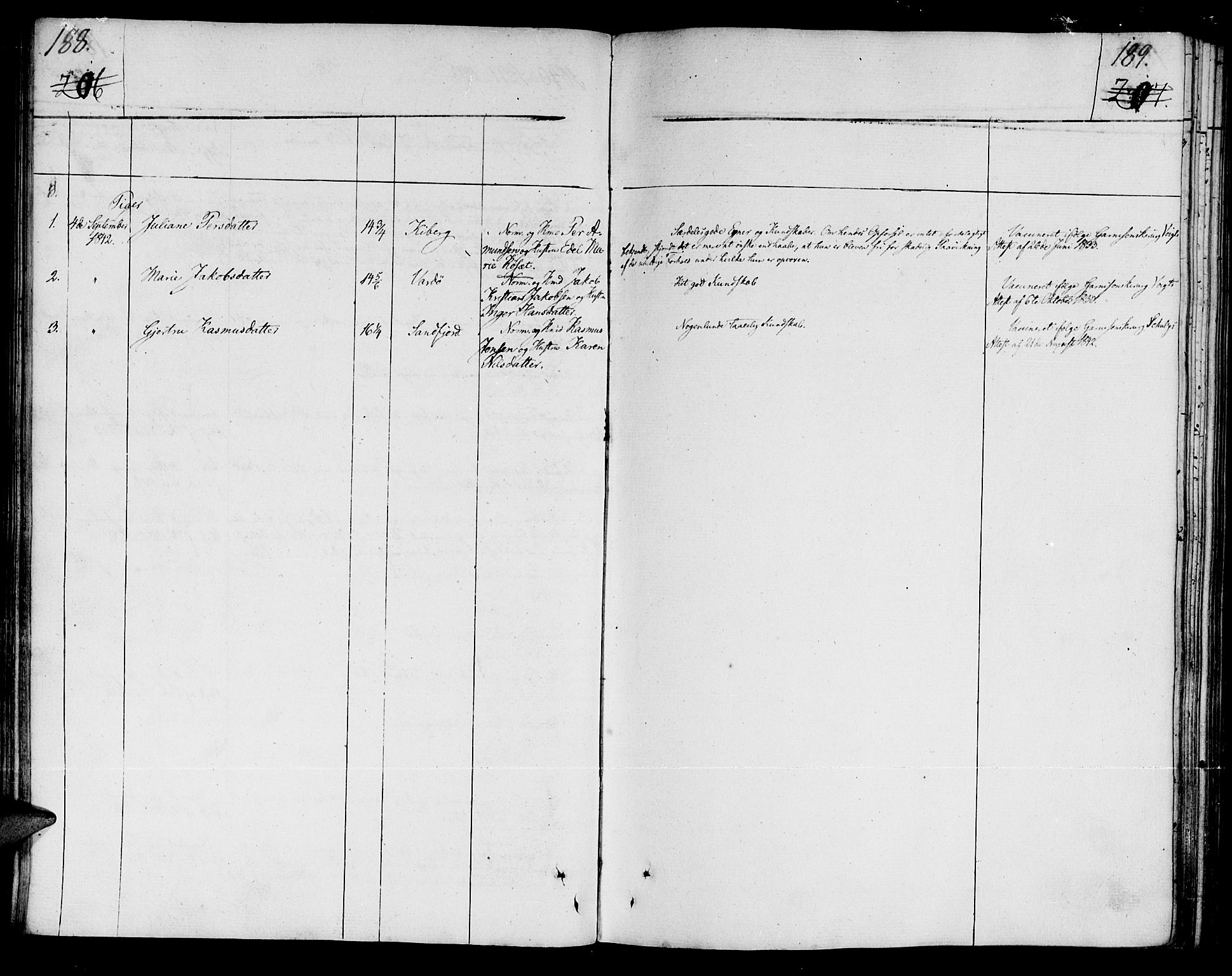 Vardø sokneprestkontor, AV/SATØ-S-1332/H/Ha/L0002kirke: Parish register (official) no. 2, 1805-1842, p. 188-189