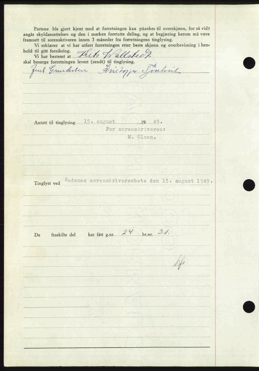 Nedenes sorenskriveri, AV/SAK-1221-0006/G/Gb/Gba/L0061: Mortgage book no. A13, 1949-1949, Diary no: : 1258/1949