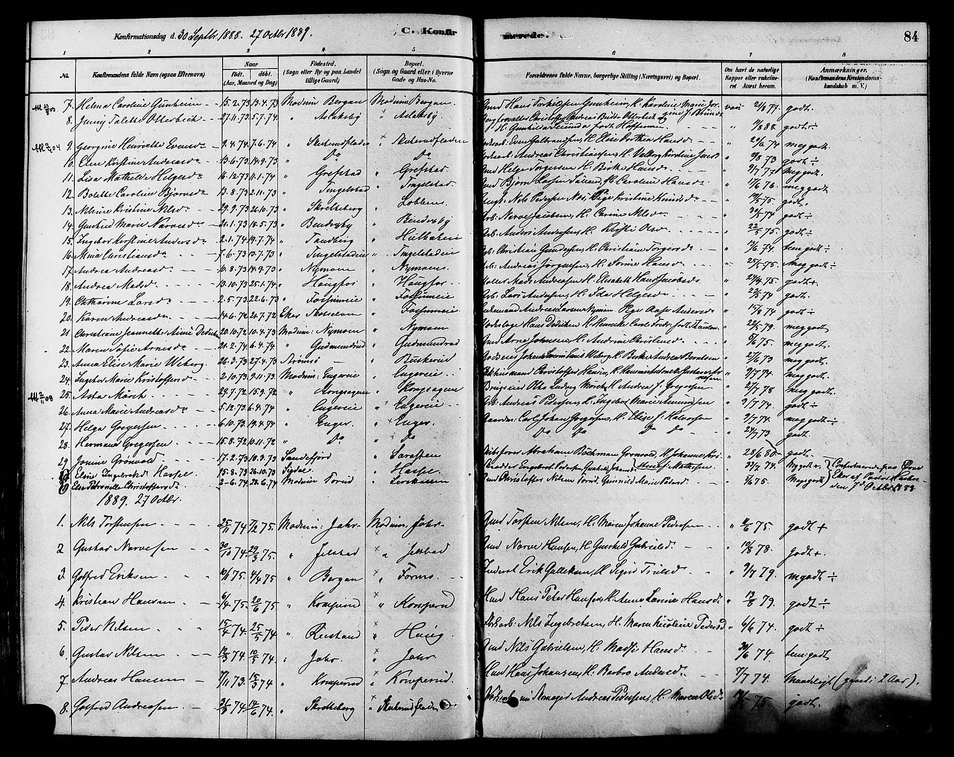 Modum kirkebøker, AV/SAKO-A-234/F/Fa/L0015: Parish register (official) no. 15 /1, 1877-1889, p. 84