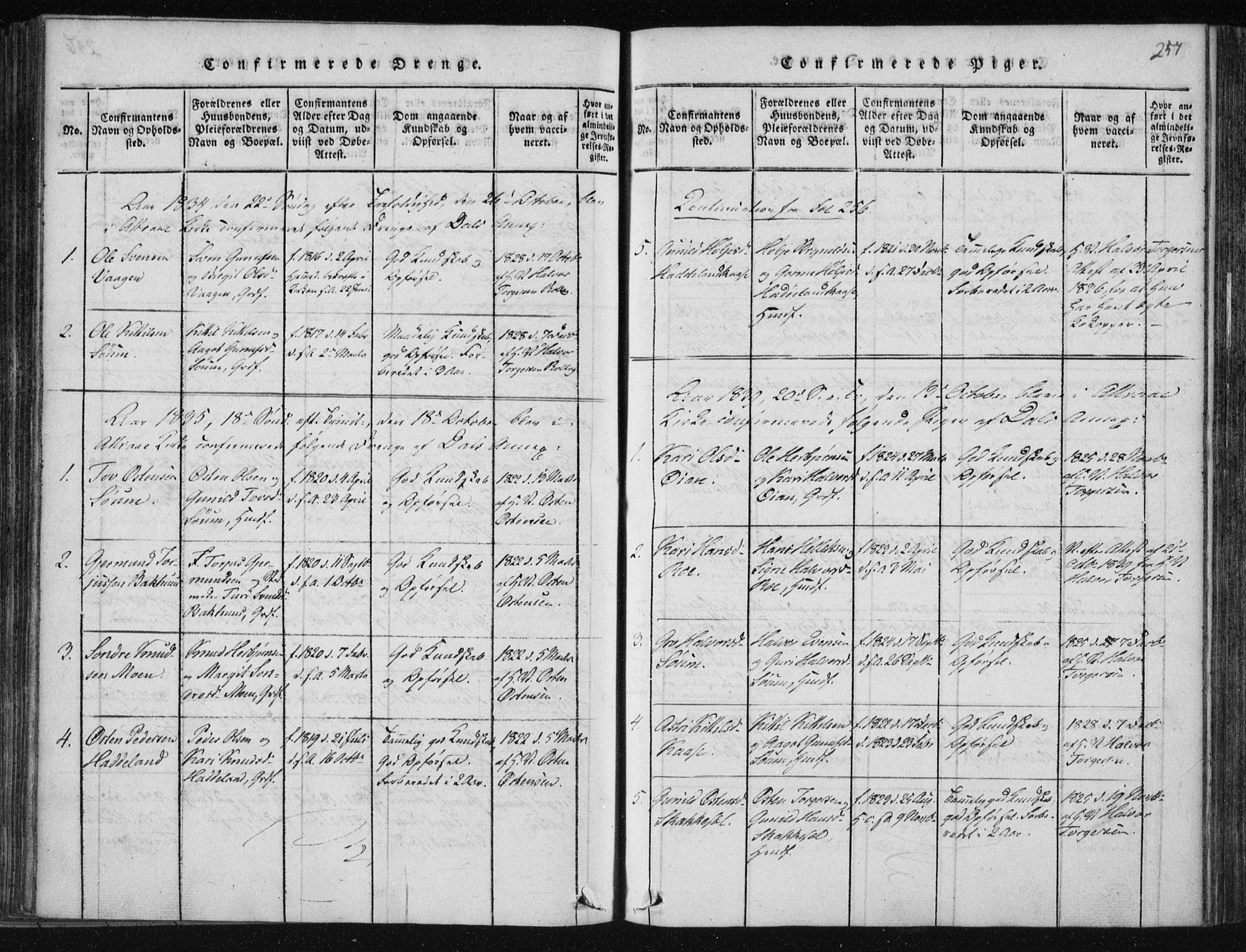 Tinn kirkebøker, SAKO/A-308/F/Fc/L0001: Parish register (official) no. III 1, 1815-1843, p. 257