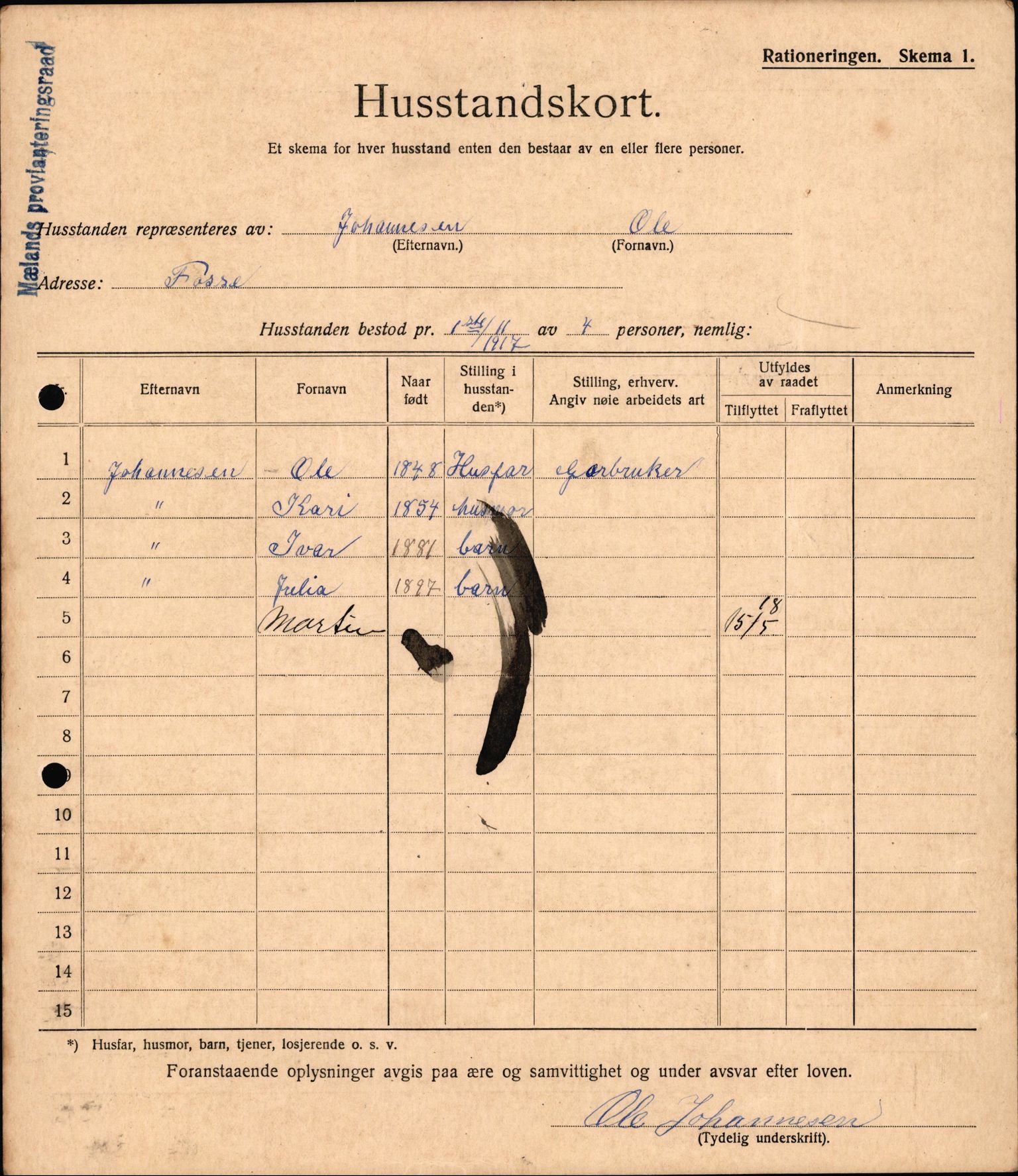 IKAH, Meland kommune, Provianteringsrådet, Husstander per 01.11.1917, 1917-1918, p. 229