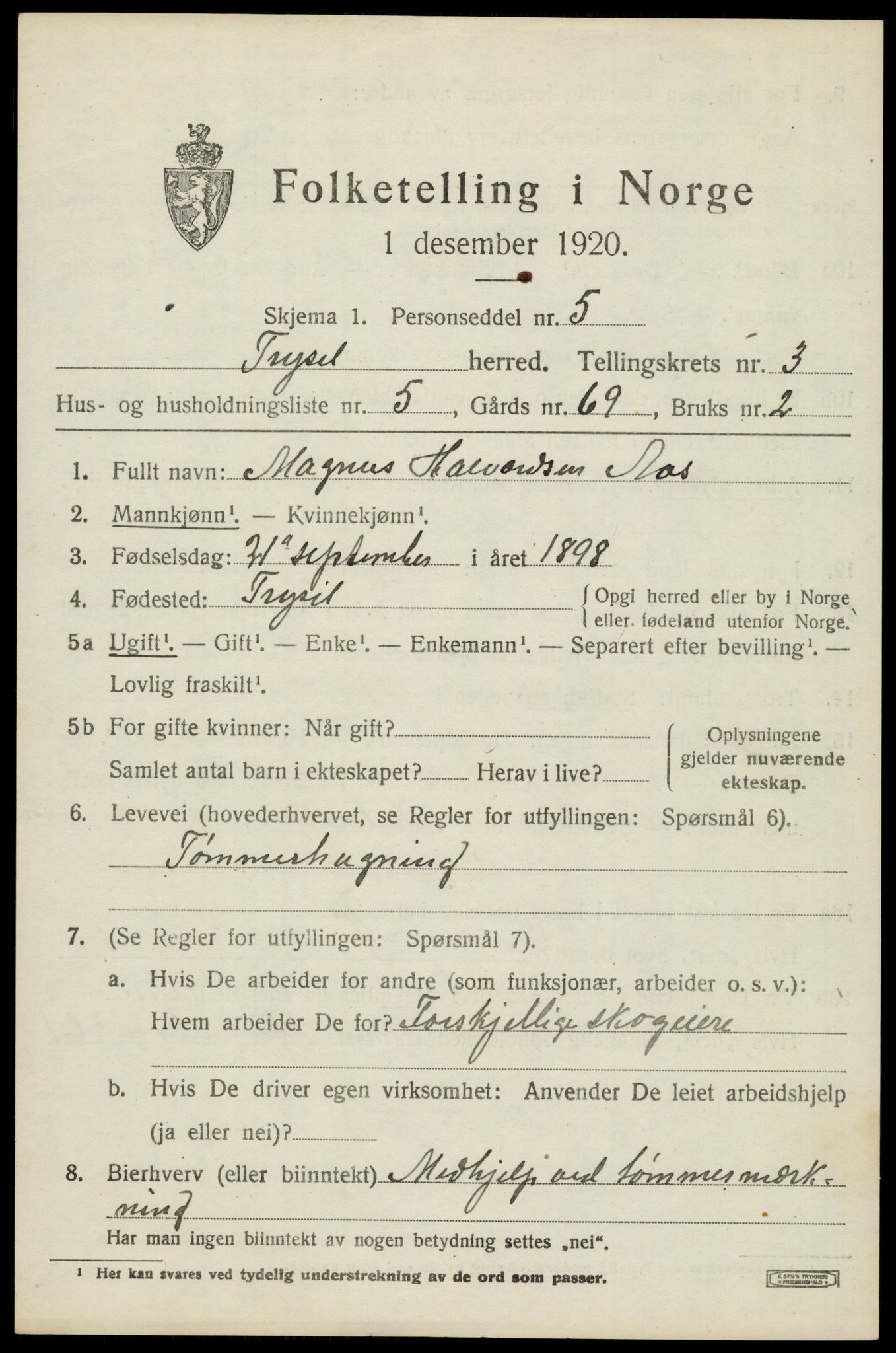 SAH, 1920 census for Trysil, 1920, p. 3541