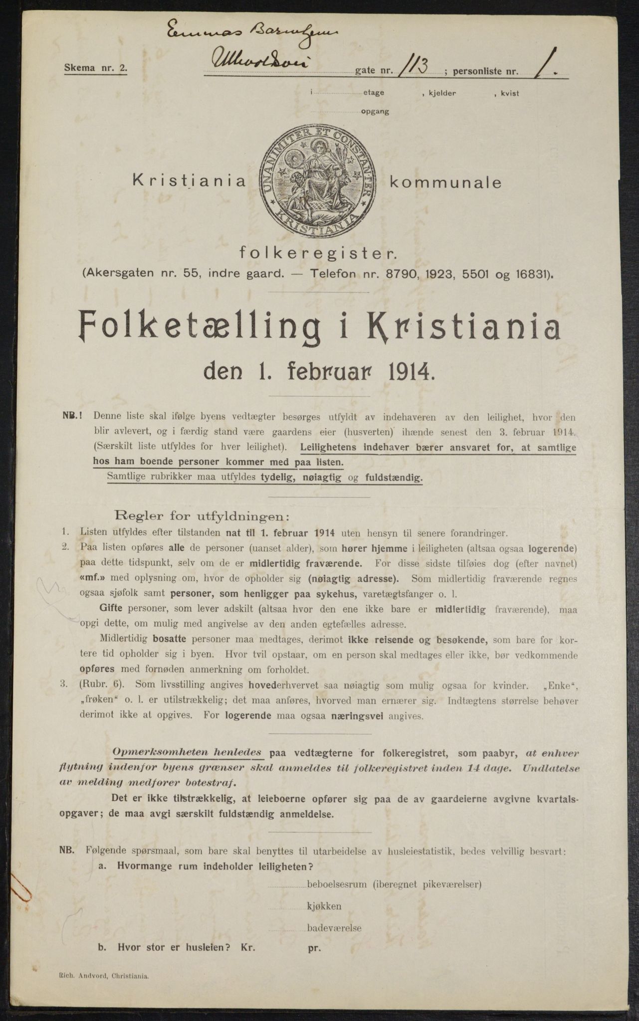 OBA, Municipal Census 1914 for Kristiania, 1914, p. 120772