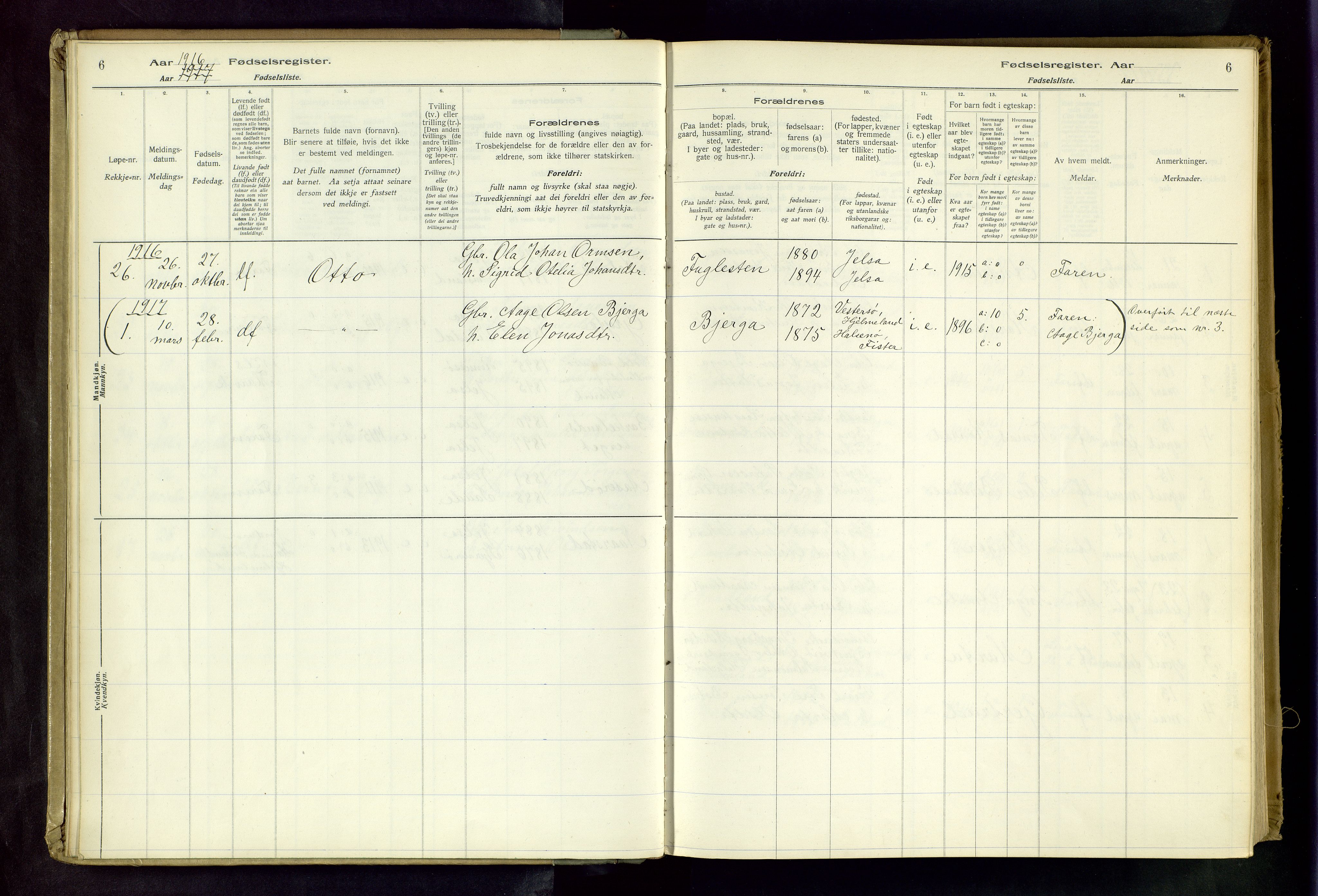 Jelsa sokneprestkontor, AV/SAST-A-101842/02/I: Birth register no. 13, 1916-1982, p. 6