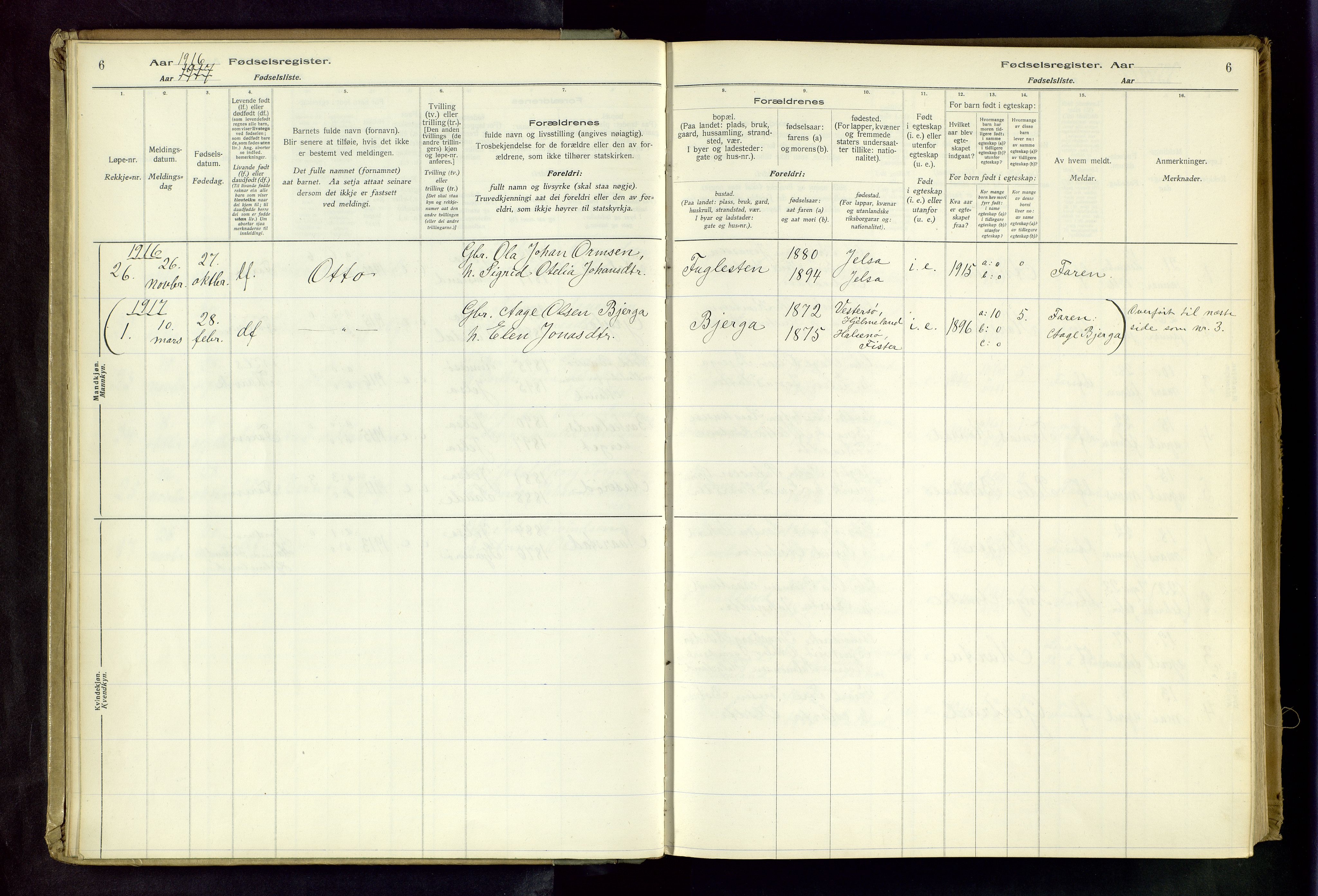 Jelsa sokneprestkontor, SAST/A-101842/02/I: Birth register no. 13, 1916-1982, p. 6