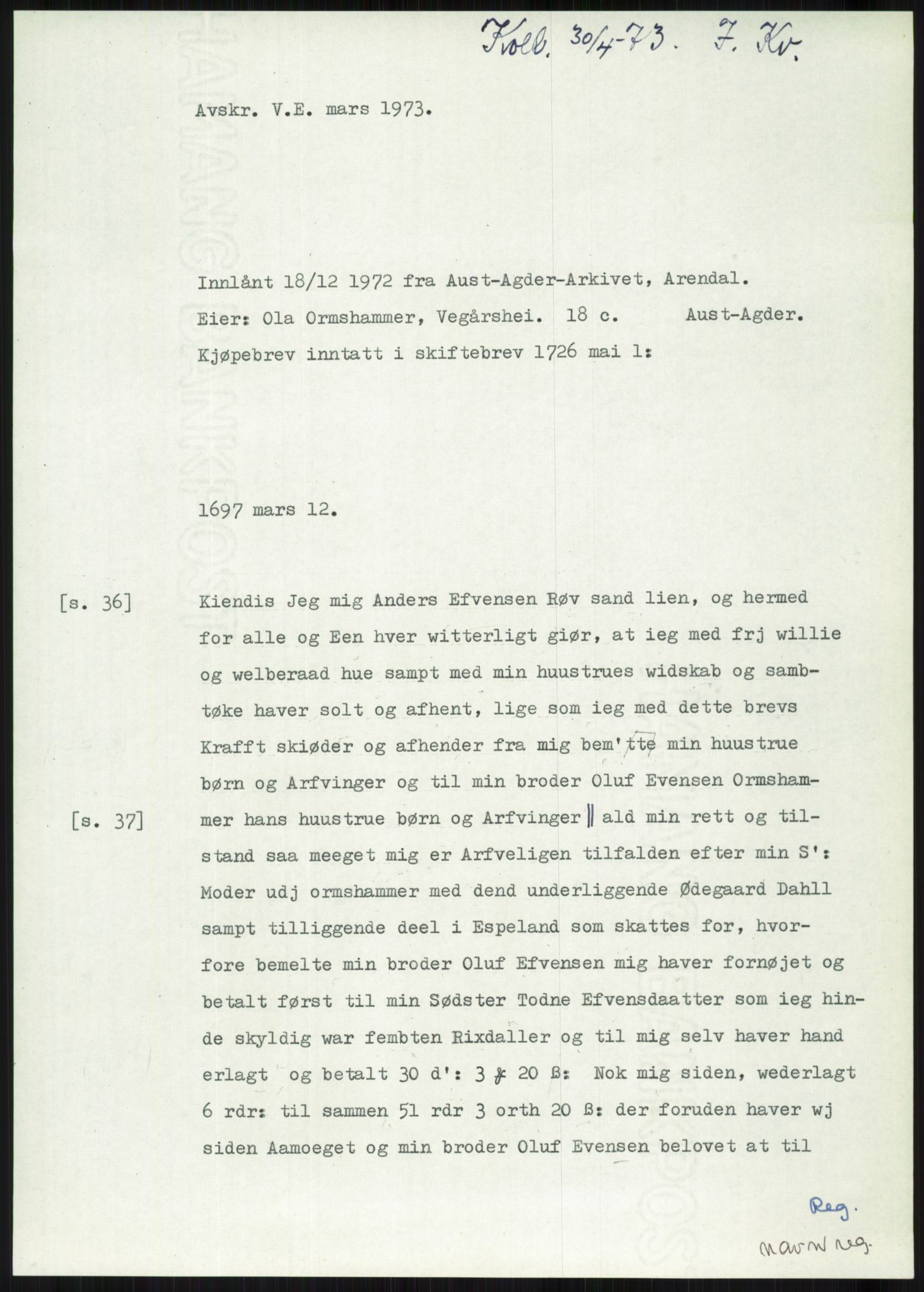 Samlinger til kildeutgivelse, Diplomavskriftsamlingen, AV/RA-EA-4053/H/Ha, p. 3506