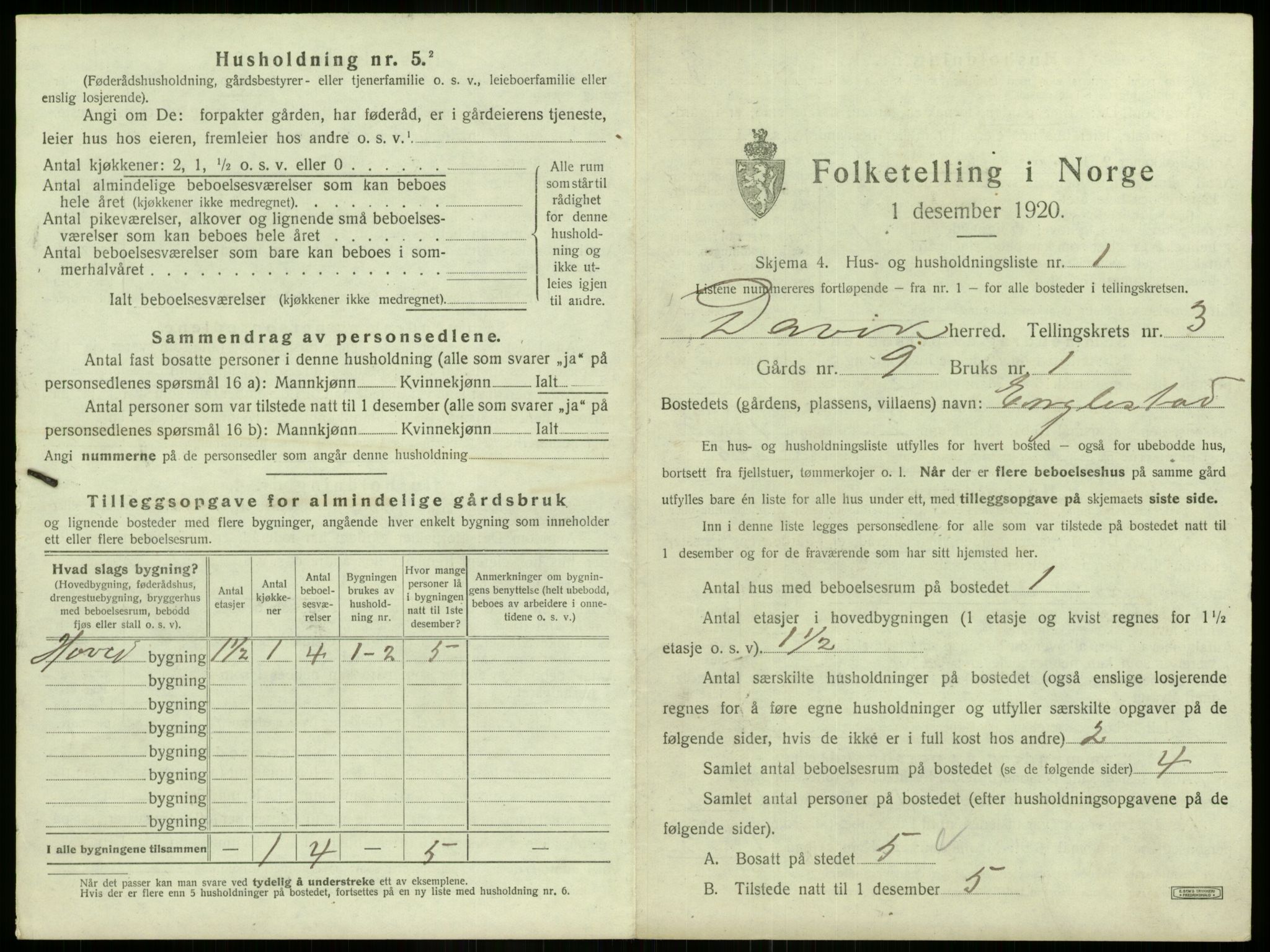 SAB, 1920 census for Davik, 1920, p. 141