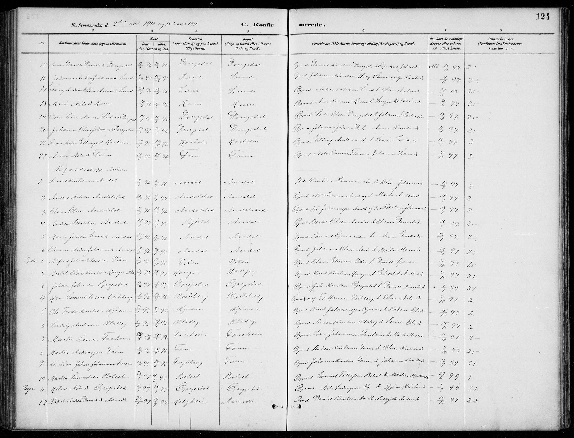 Jølster sokneprestembete, SAB/A-80701/H/Hab/Habb/L0002: Parish register (copy) no. B 2, 1887-1920, p. 124