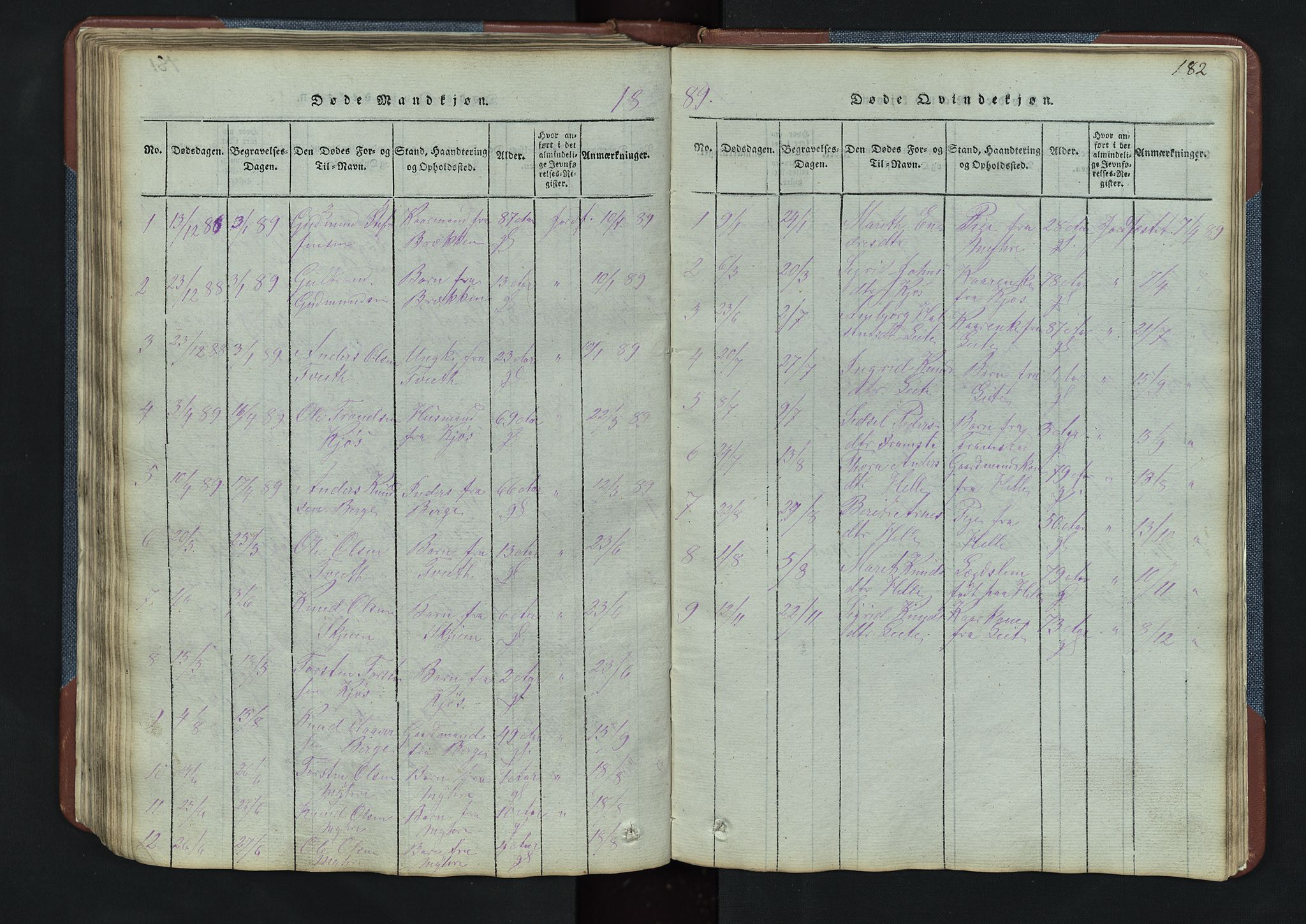 Vang prestekontor, Valdres, SAH/PREST-140/H/Hb/L0003: Parish register (copy) no. 3, 1814-1892, p. 182