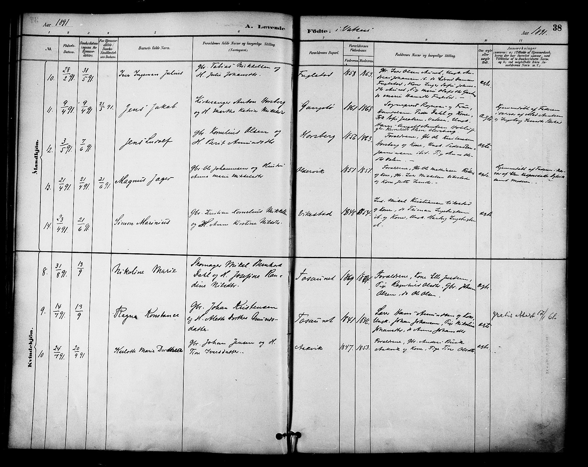 Ministerialprotokoller, klokkerbøker og fødselsregistre - Nordland, AV/SAT-A-1459/810/L0150: Parish register (official) no. 810A10 /1, 1884-1895, p. 38