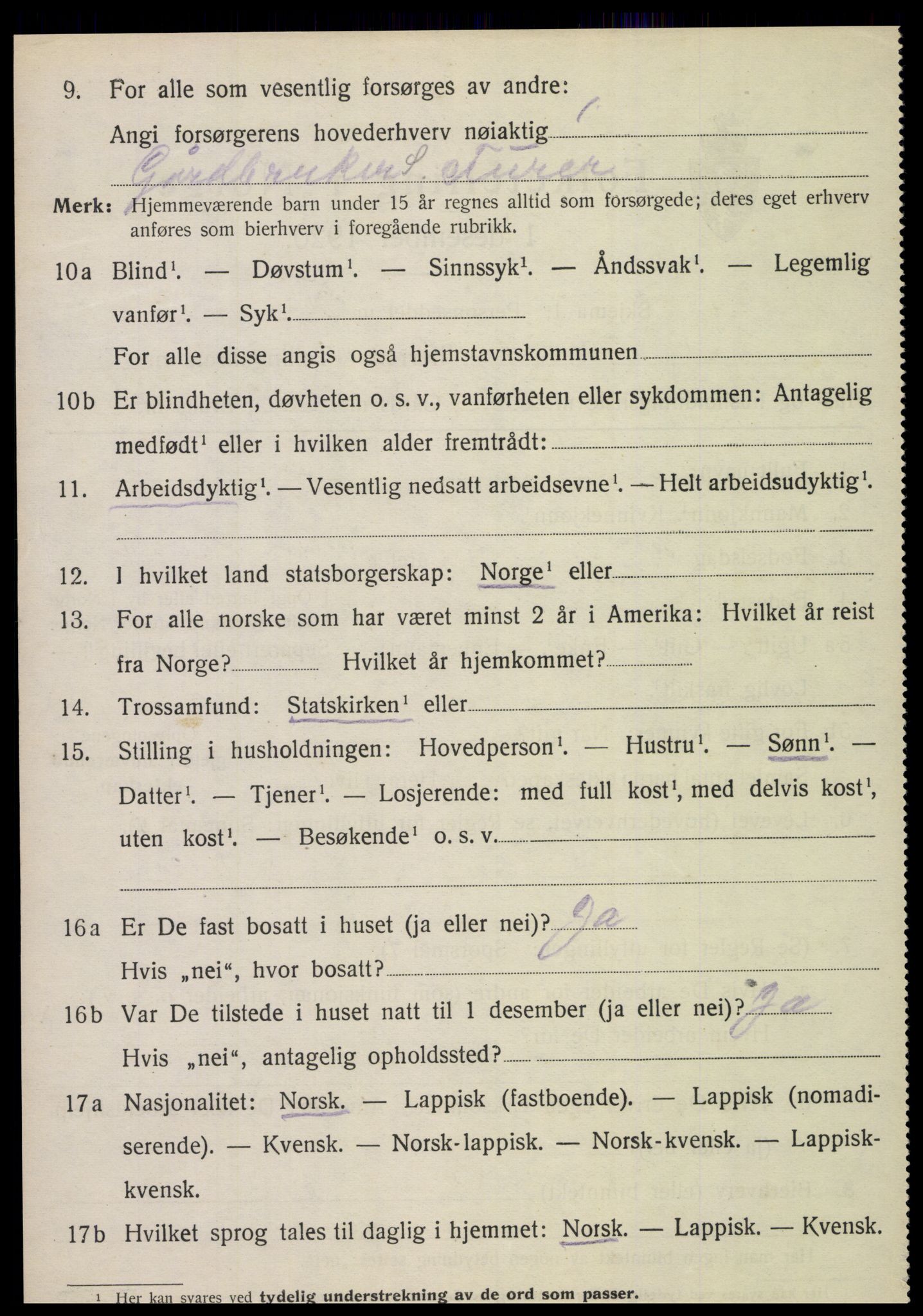 SAT, 1920 census for Sparbu, 1920, p. 3188