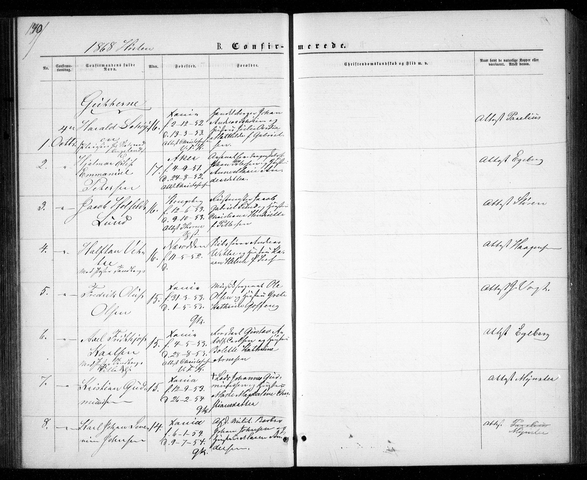 Garnisonsmenigheten Kirkebøker, AV/SAO-A-10846/G/Ga/L0006: Parish register (copy) no. 6, 1860-1880, p. 140