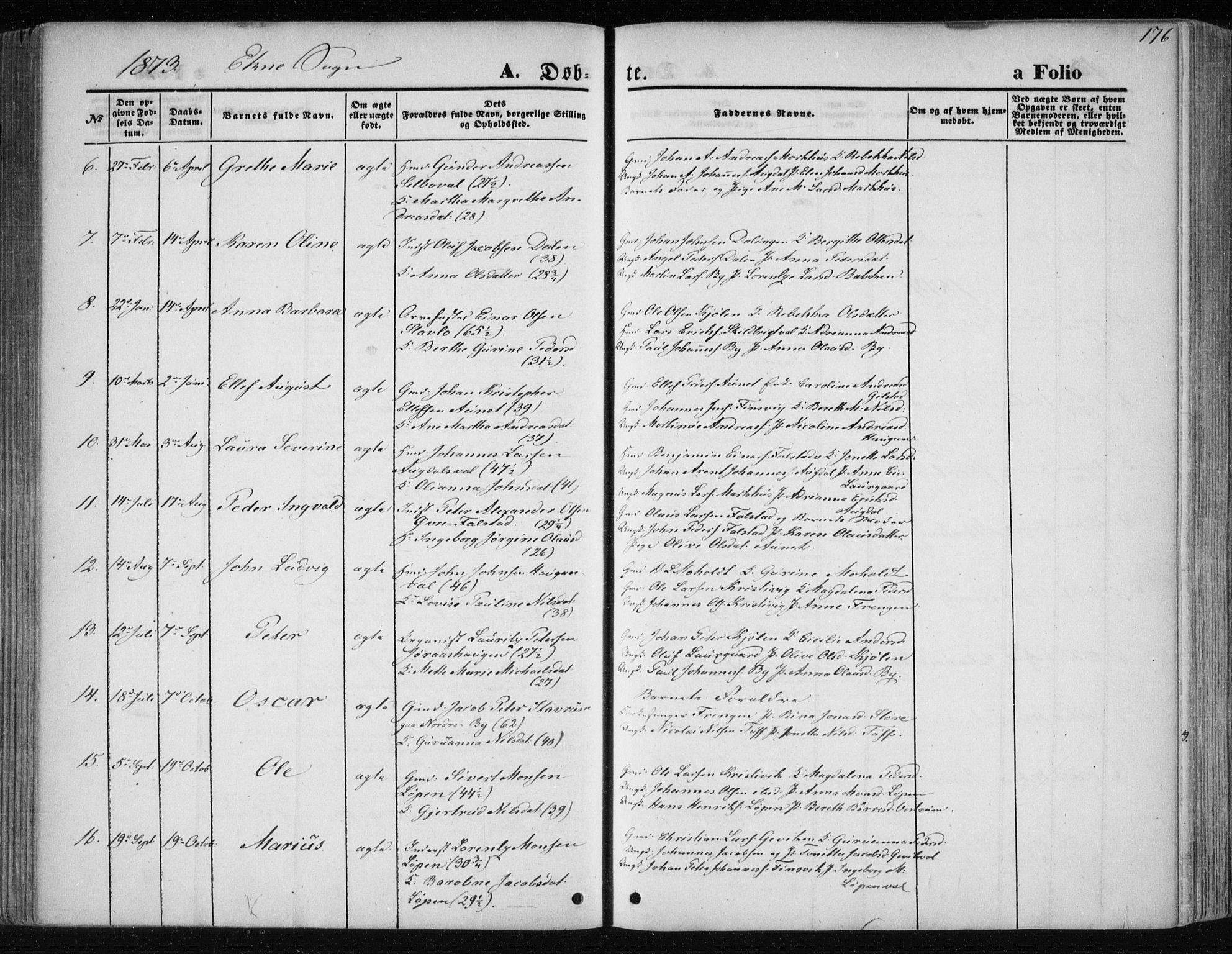 Ministerialprotokoller, klokkerbøker og fødselsregistre - Nord-Trøndelag, SAT/A-1458/717/L0158: Parish register (official) no. 717A08 /2, 1863-1877, p. 176