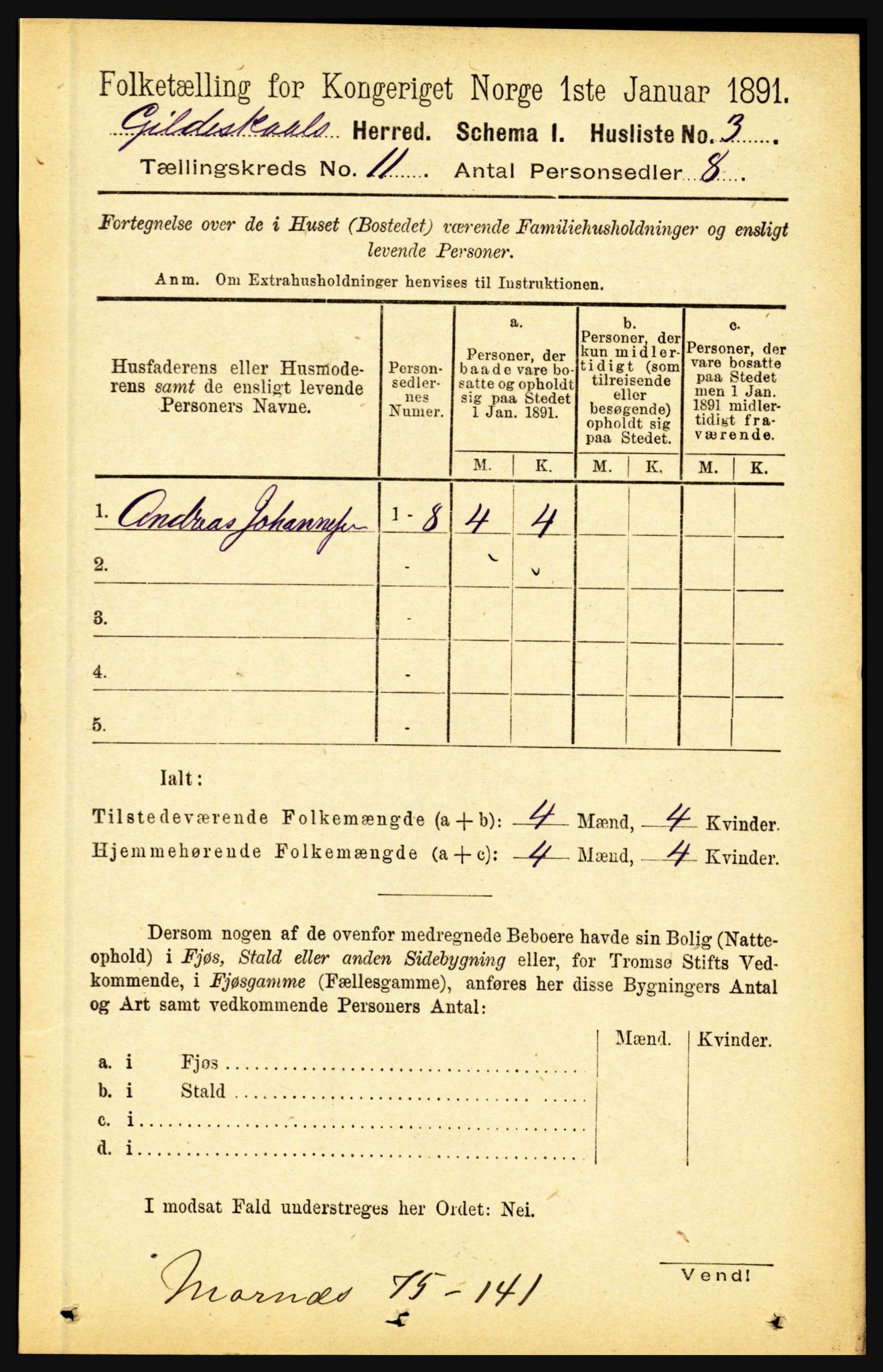 RA, 1891 census for 1838 Gildeskål, 1891, p. 3129