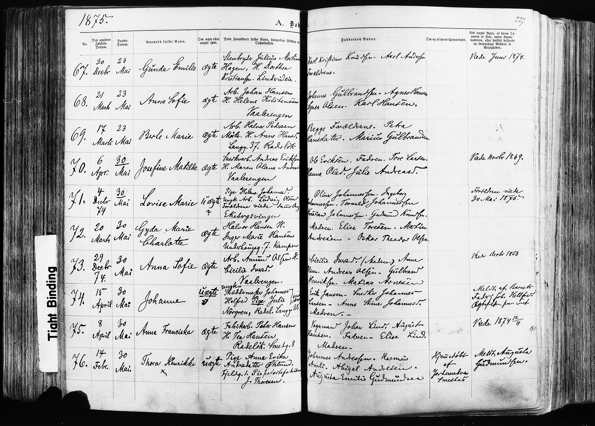 Østre Aker prestekontor Kirkebøker, AV/SAO-A-10840/F/Fa/L0003: Parish register (official) no. I 3, 1869-1875, p. 227