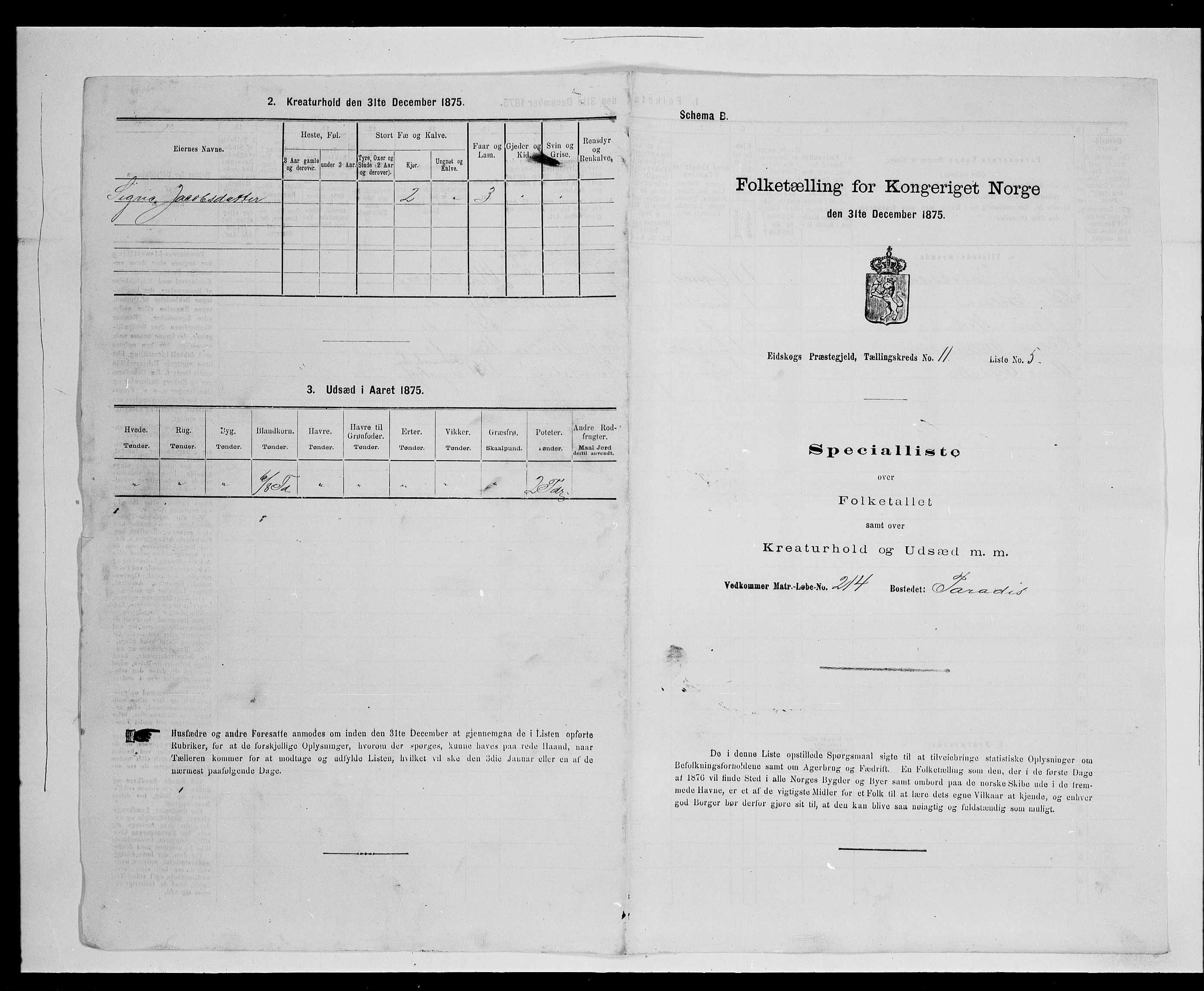 SAH, 1875 census for 0420P Eidskog, 1875, p. 1976