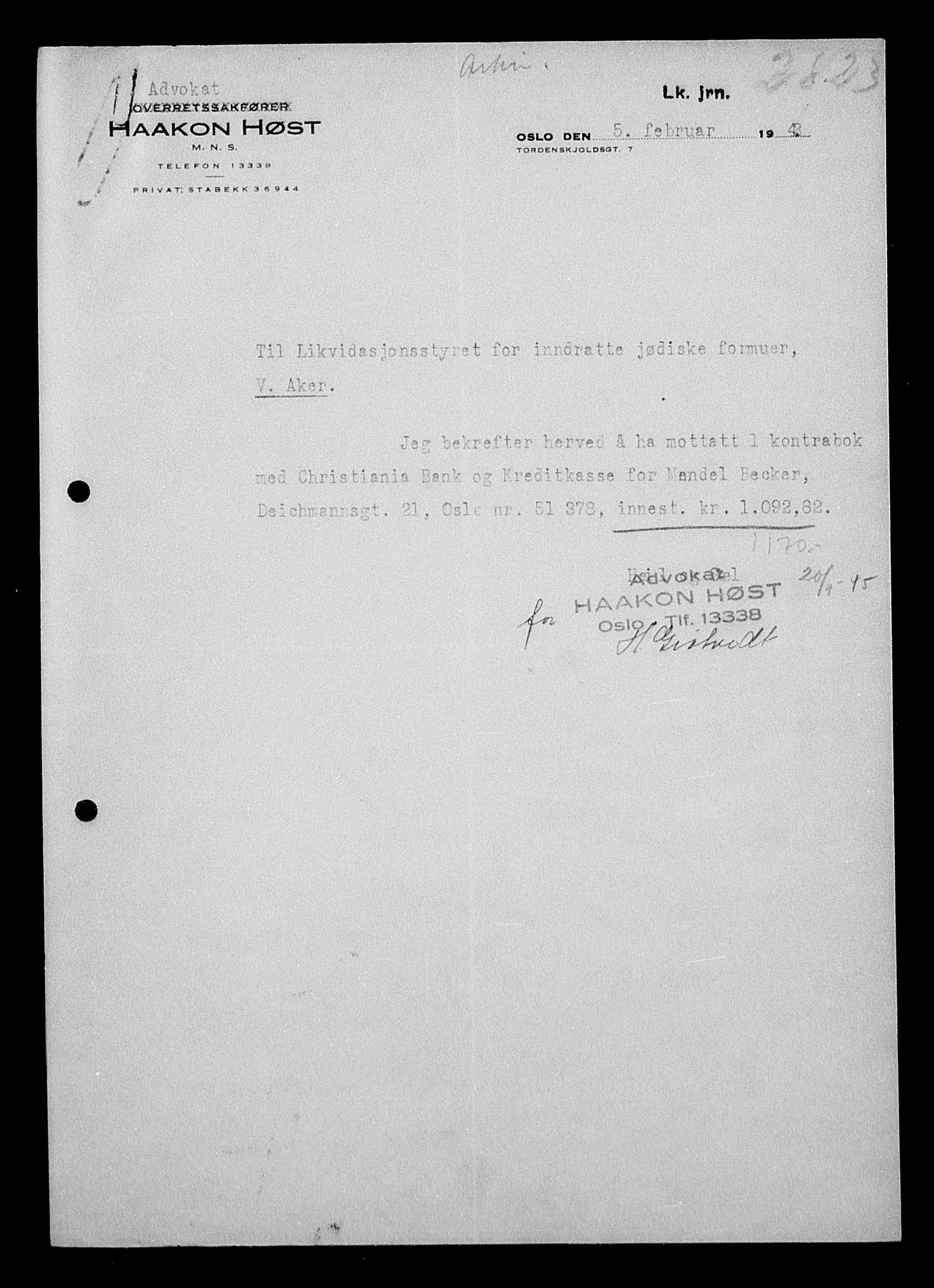 Justisdepartementet, Tilbakeføringskontoret for inndratte formuer, AV/RA-S-1564/H/Hc/Hcc/L0919: --, 1945-1947, p. 341