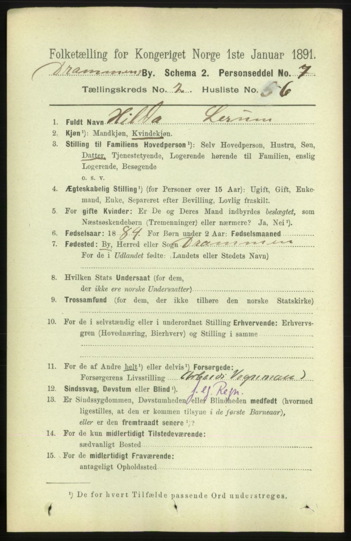 RA, 1891 census for 0602 Drammen, 1891, p. 4316