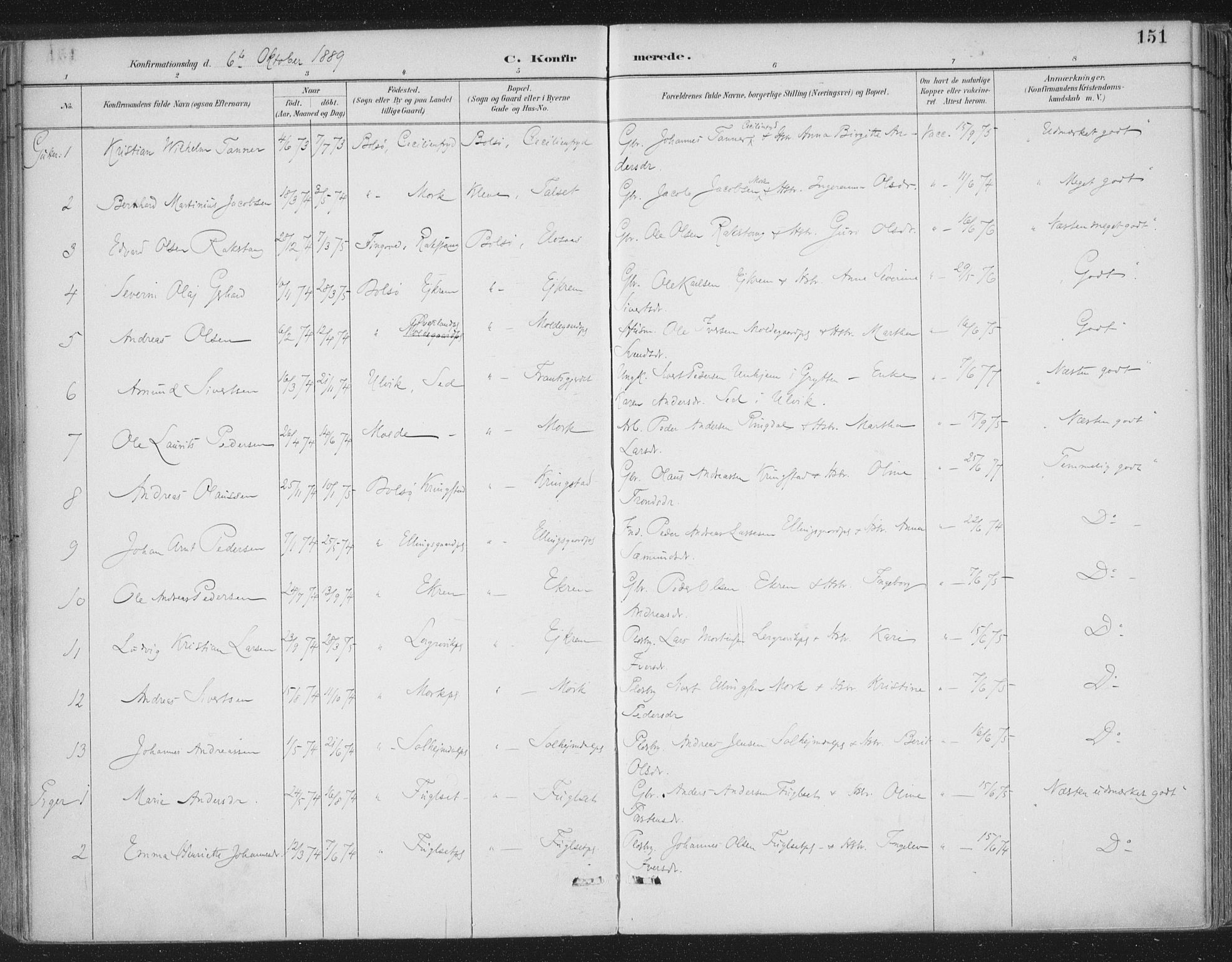 Ministerialprotokoller, klokkerbøker og fødselsregistre - Møre og Romsdal, AV/SAT-A-1454/555/L0658: Parish register (official) no. 555A09, 1887-1917, p. 151