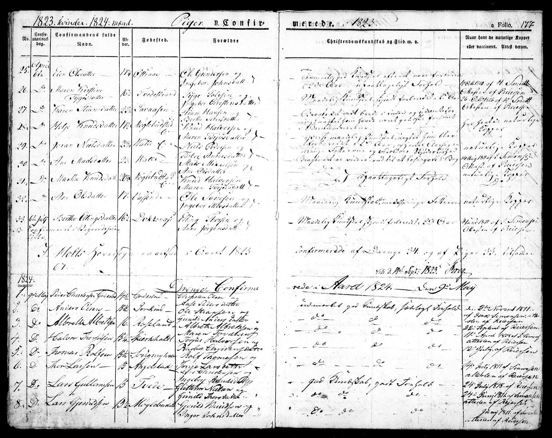 Holt sokneprestkontor, AV/SAK-1111-0021/F/Fa/L0006: Parish register (official) no. A 6, 1820-1835, p. 177