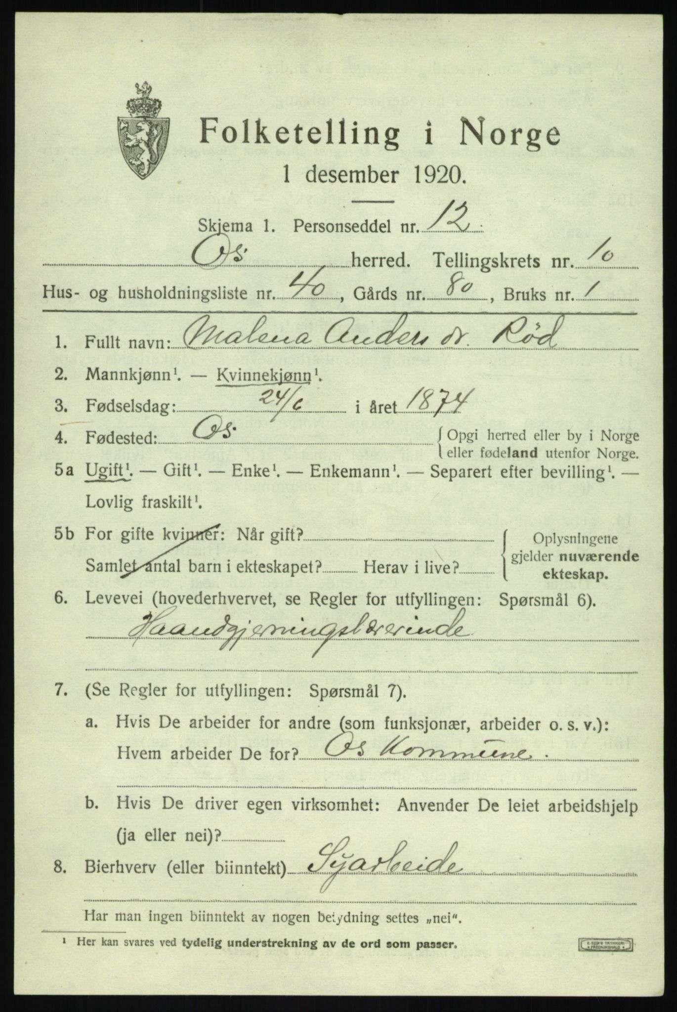 SAB, 1920 census for Os, 1920, p. 8774