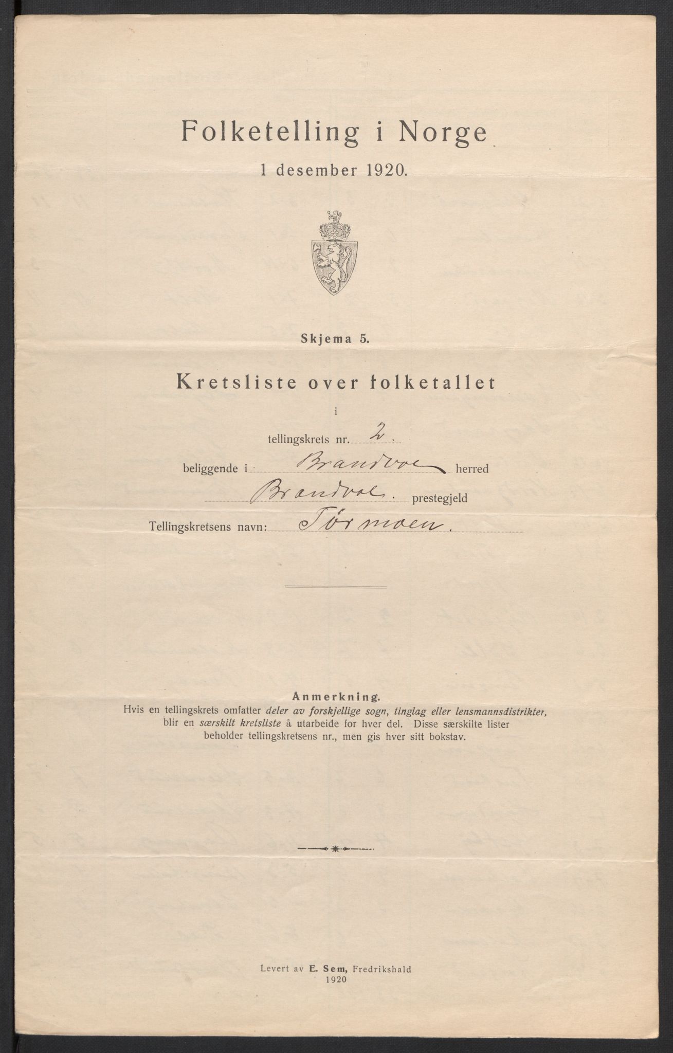 SAH, 1920 census for Brandval, 1920, p. 11