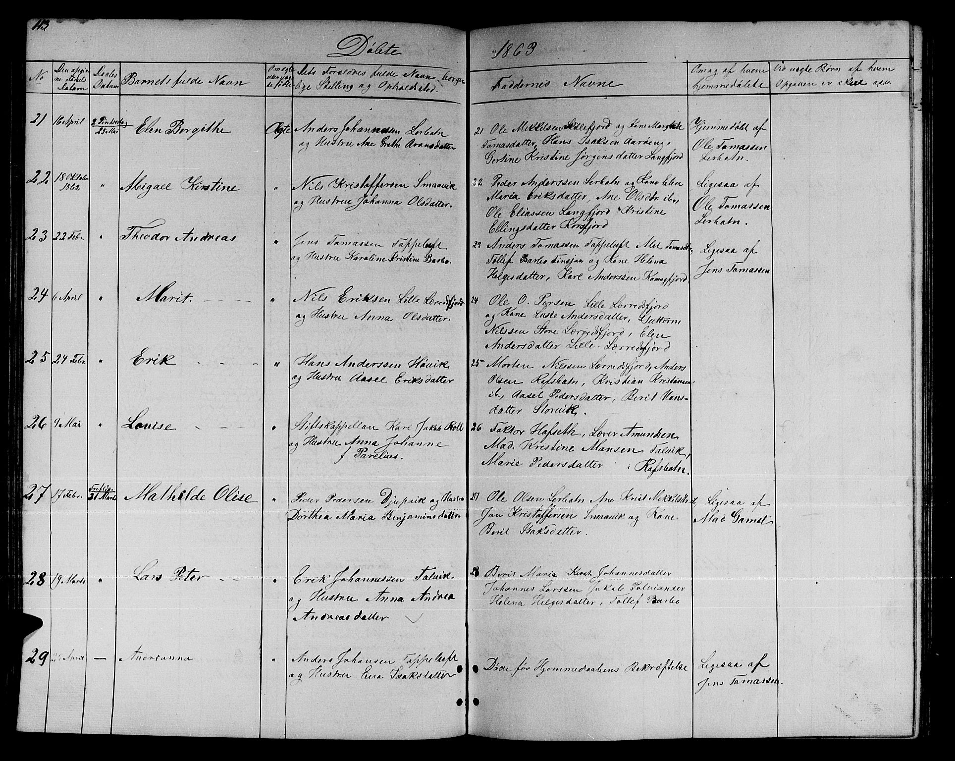 Talvik sokneprestkontor, AV/SATØ-S-1337/H/Hb/L0001klokker: Parish register (copy) no. 1, 1847-1863, p. 113