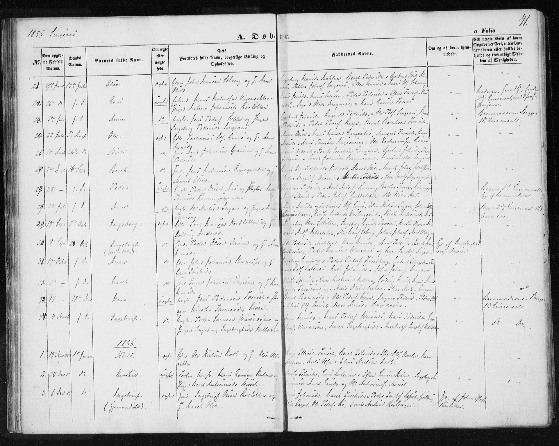 Ministerialprotokoller, klokkerbøker og fødselsregistre - Sør-Trøndelag, SAT/A-1456/685/L0964: Parish register (official) no. 685A06 /2, 1846-1859, p. 41
