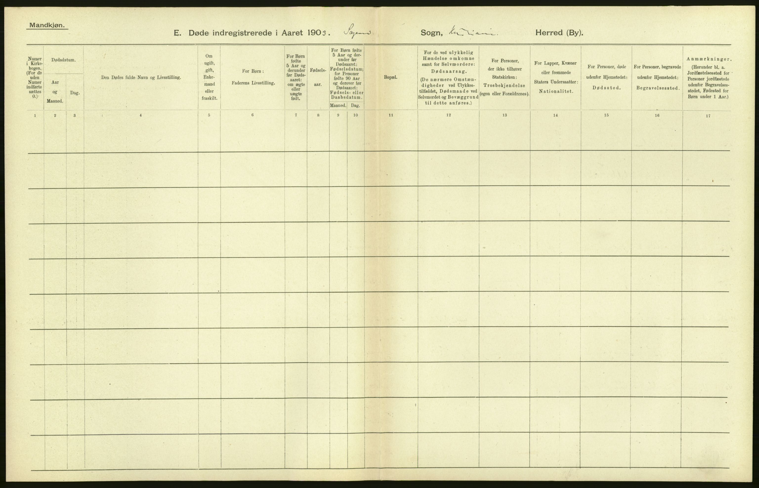 Statistisk sentralbyrå, Sosiodemografiske emner, Befolkning, AV/RA-S-2228/D/Df/Dfa/Dfaa/L0004: Kristiania: Gifte, døde, 1903, p. 72