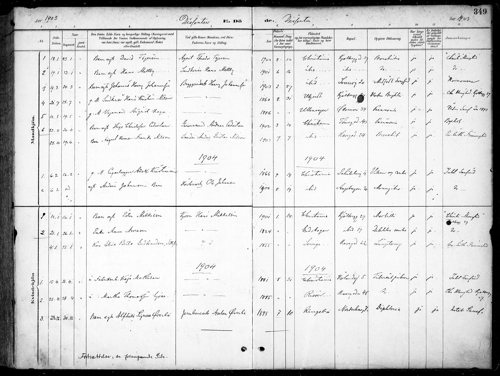 Kampen prestekontor Kirkebøker, SAO/A-10853/F/Fa/L0009: Parish register (official) no. I 9, 1899-1911, p. 349