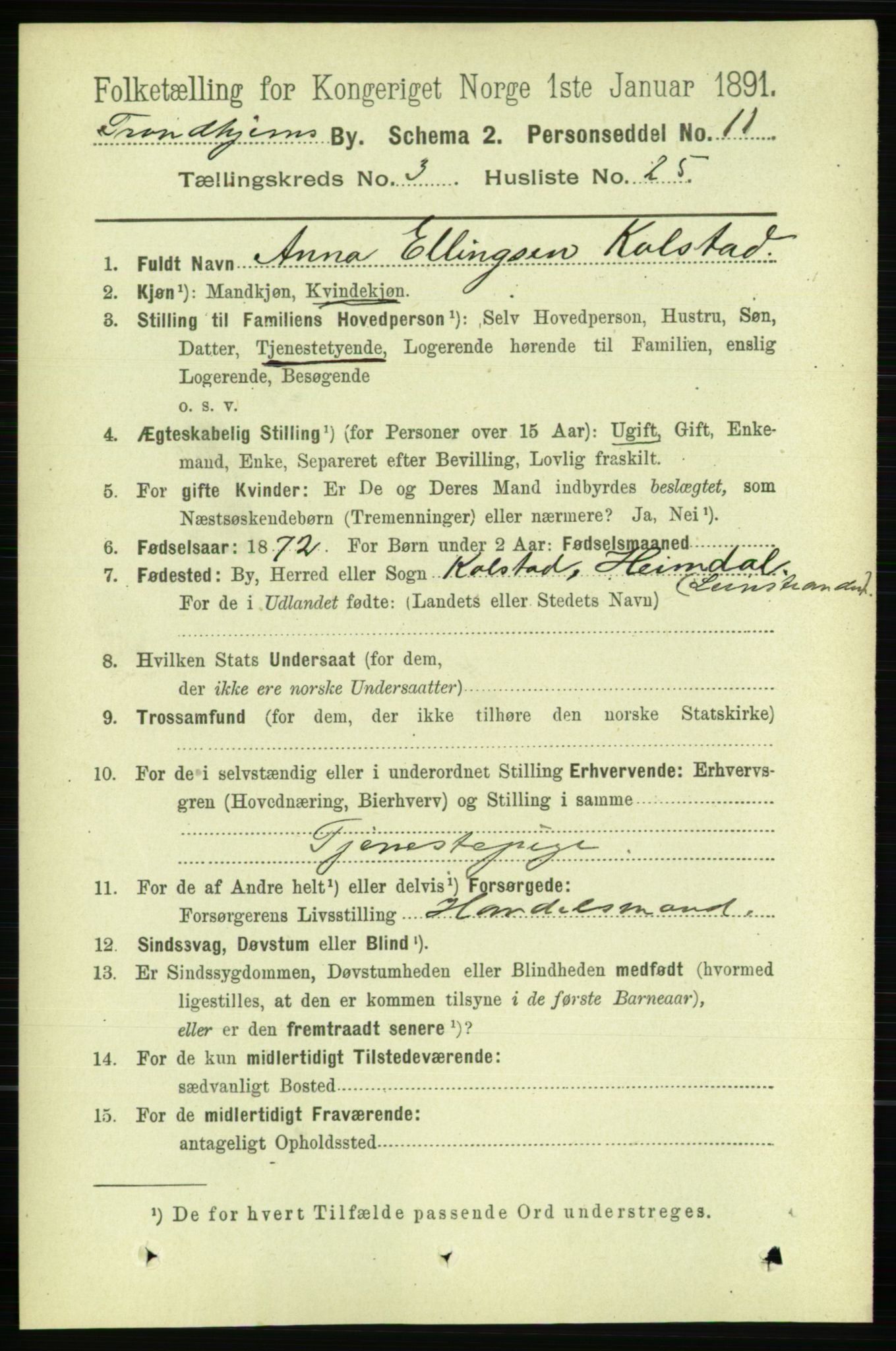 RA, 1891 census for 1601 Trondheim, 1891, p. 4051