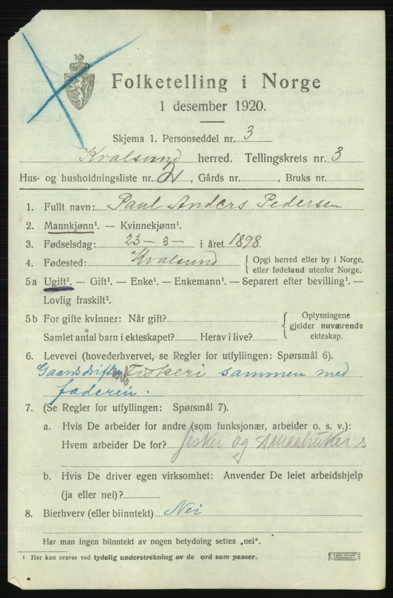 SATØ, 1920 census for , 1920, p. 962